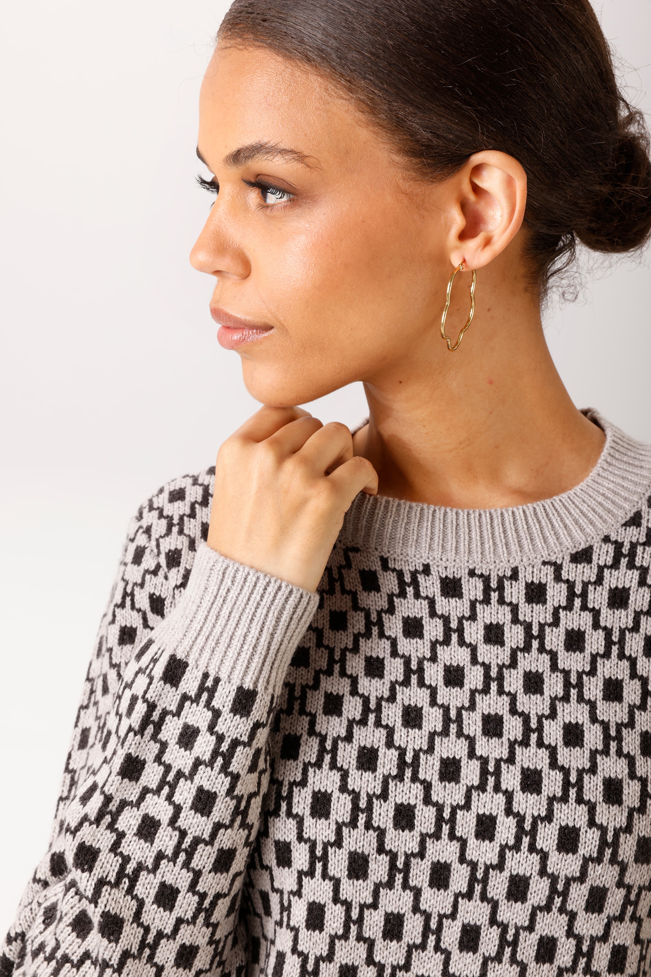 Aniston CASUAL Pull en tricot avec motif graphique look rétro - NOUVELLE COLLECTION