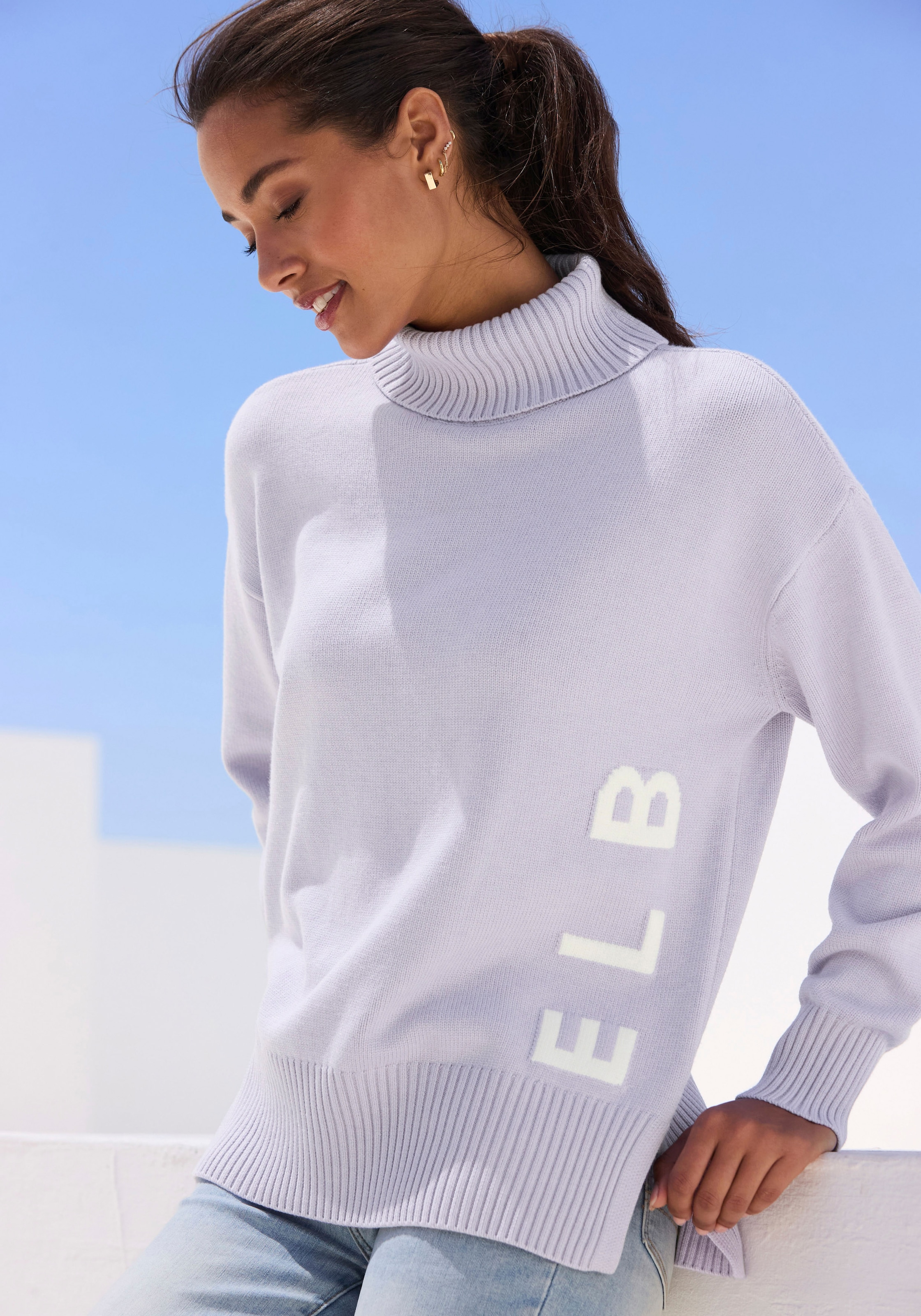 Image of Elbsand Rollkragenpullover "mit eingestricktem Logoschriftzug" Kuscheliger Strickpullover, lockere Passform, super weich, casual