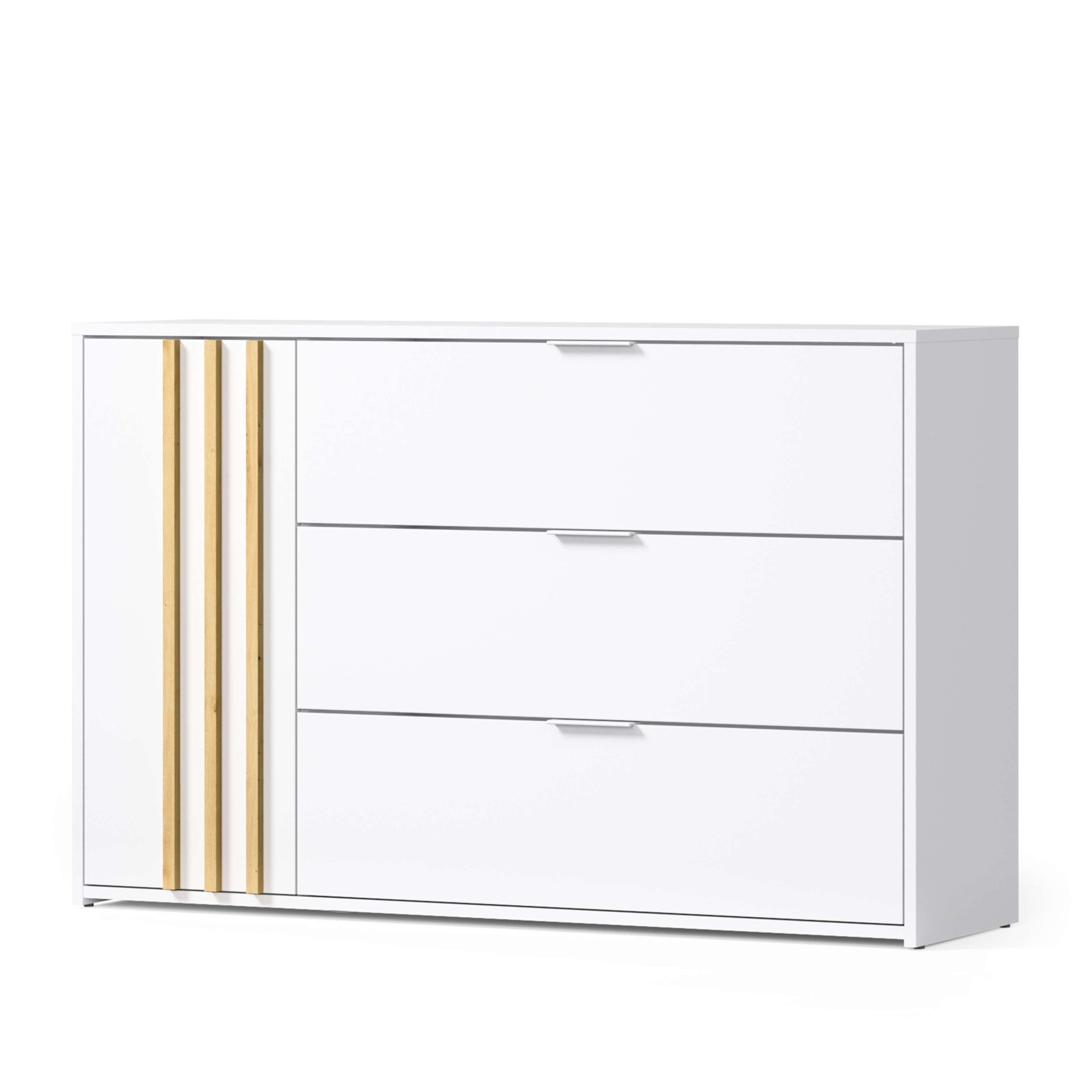 OTTO home Kommode "Kommode Caleera mit Drehtür, 3 Schubladen und MDF-Lamellen" Kommode B/H/T 125/79,8/35 cm