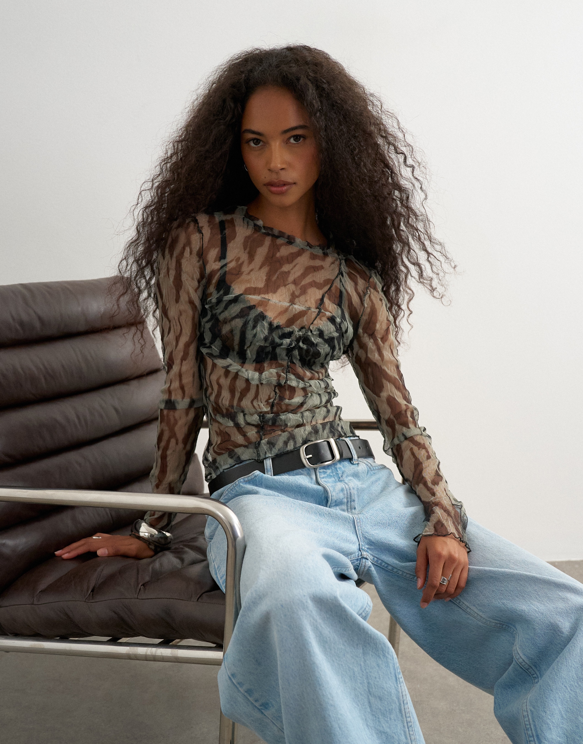 TOPSHOP T-shirt à manches longues »TSBEATE L/S CREWNECK MESH TOP JRS« polyester, coupe slim