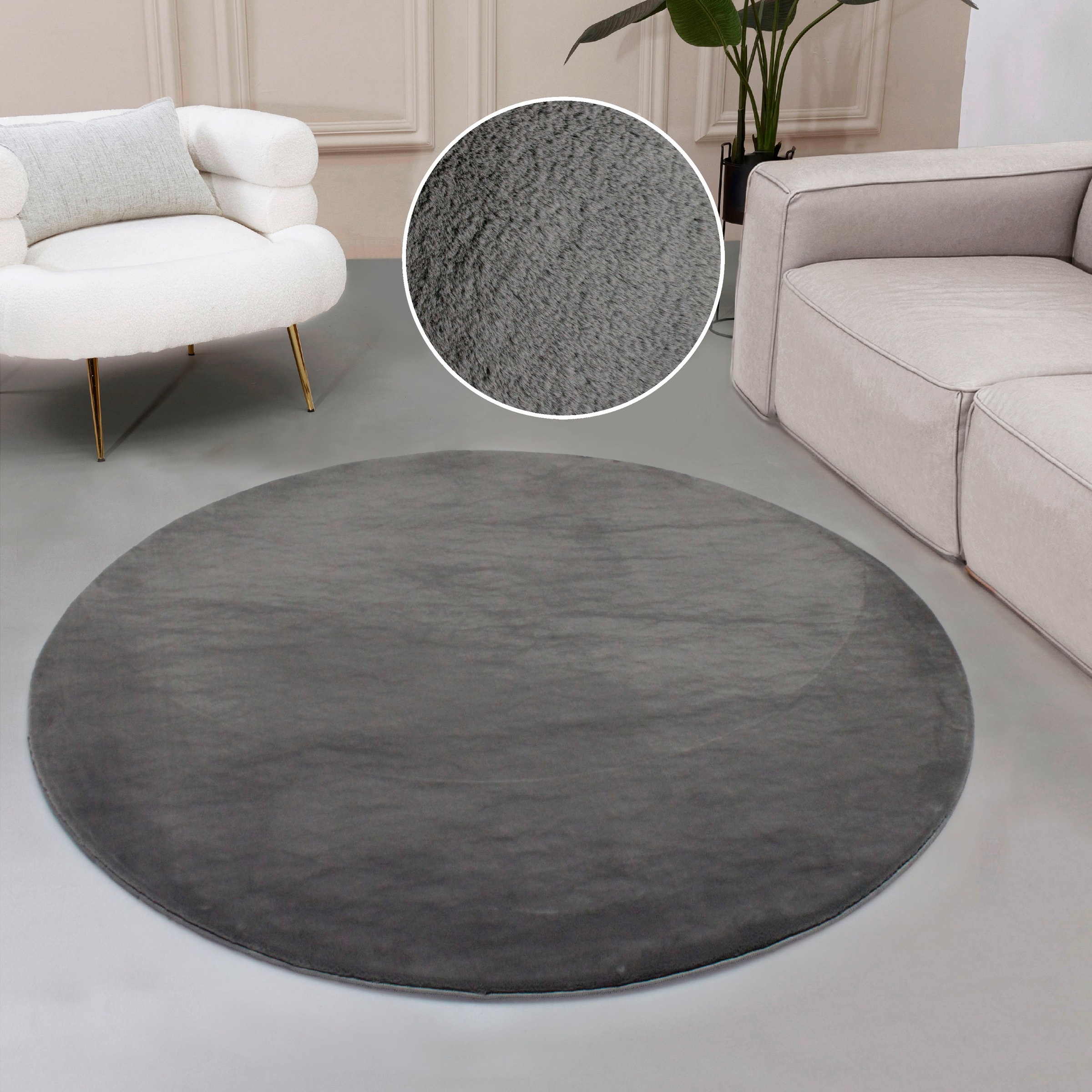Image of GOODproduct Fellteppich "Balu, Kunstfell Teppich, Modern" rund 20 mm Höhe Kaninchenfell-Haptik, Langflor, Schlafzimmer, Wohnzimmer, Kinderzimmer