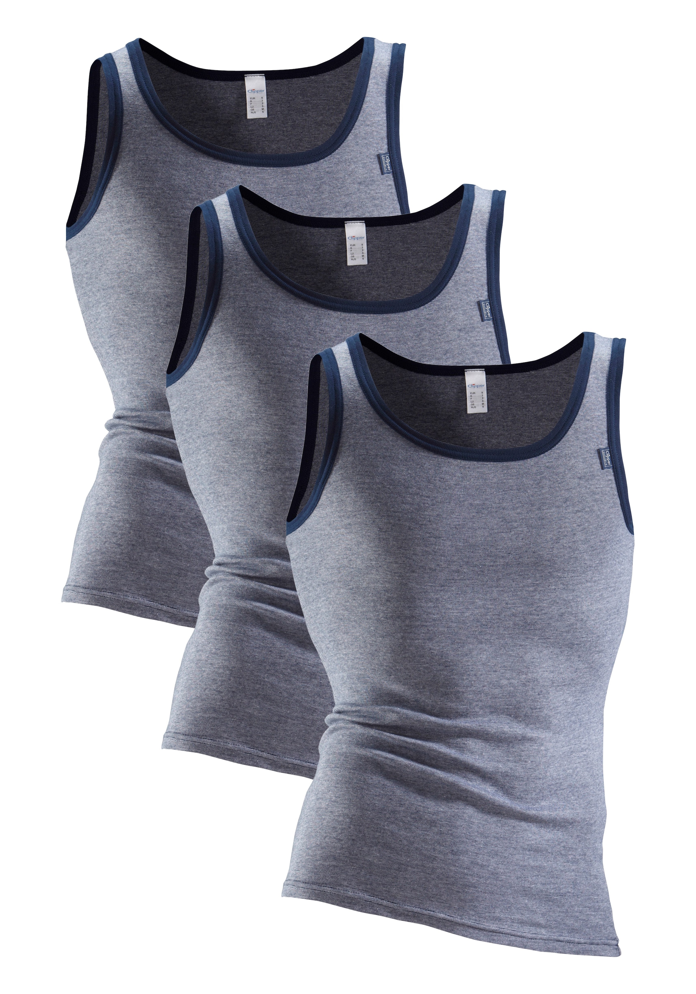 Image of Clipper Exclusive Unterhemd "Tanktop für Herren" 3 Stk. modische Optik: Jeans meliert, tolle Baumwoll-Qualität