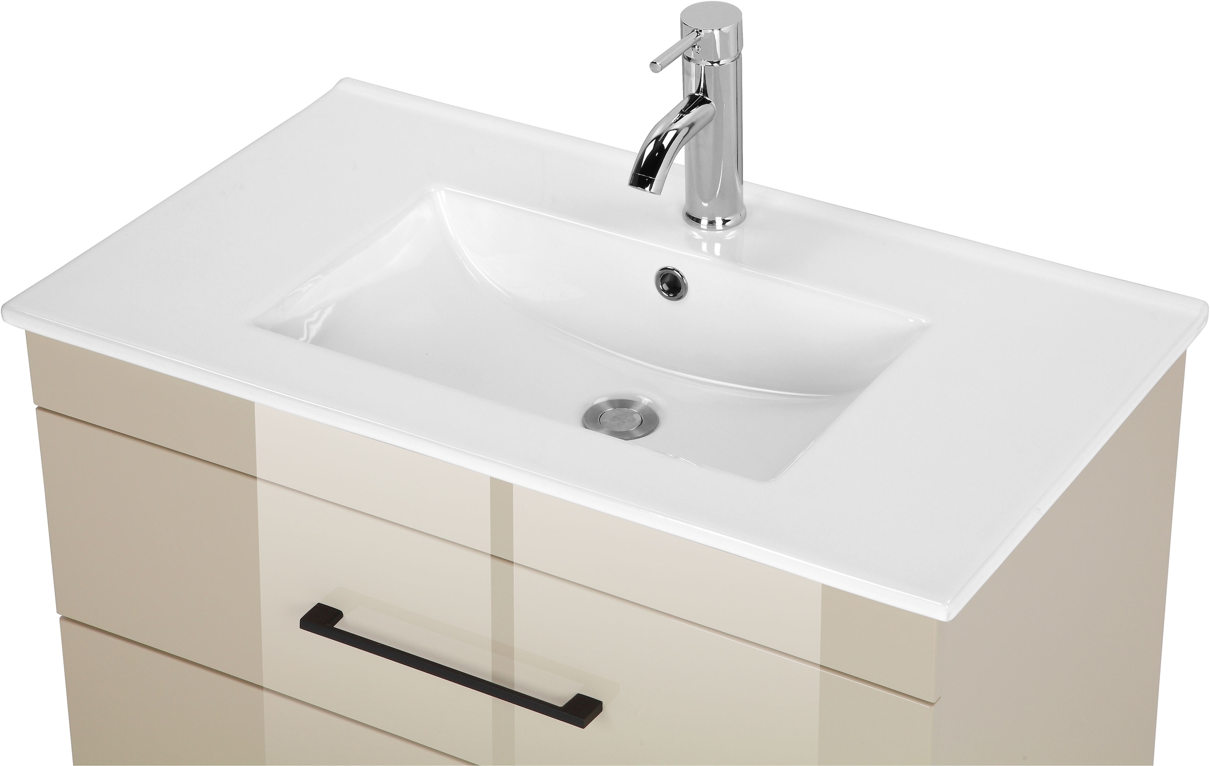 welltime Waschtisch »Florenz Badmöbel Badschrank mit Waschbecken« Waschplatz mit 2 Auszügen und Softclose Breite 80cm