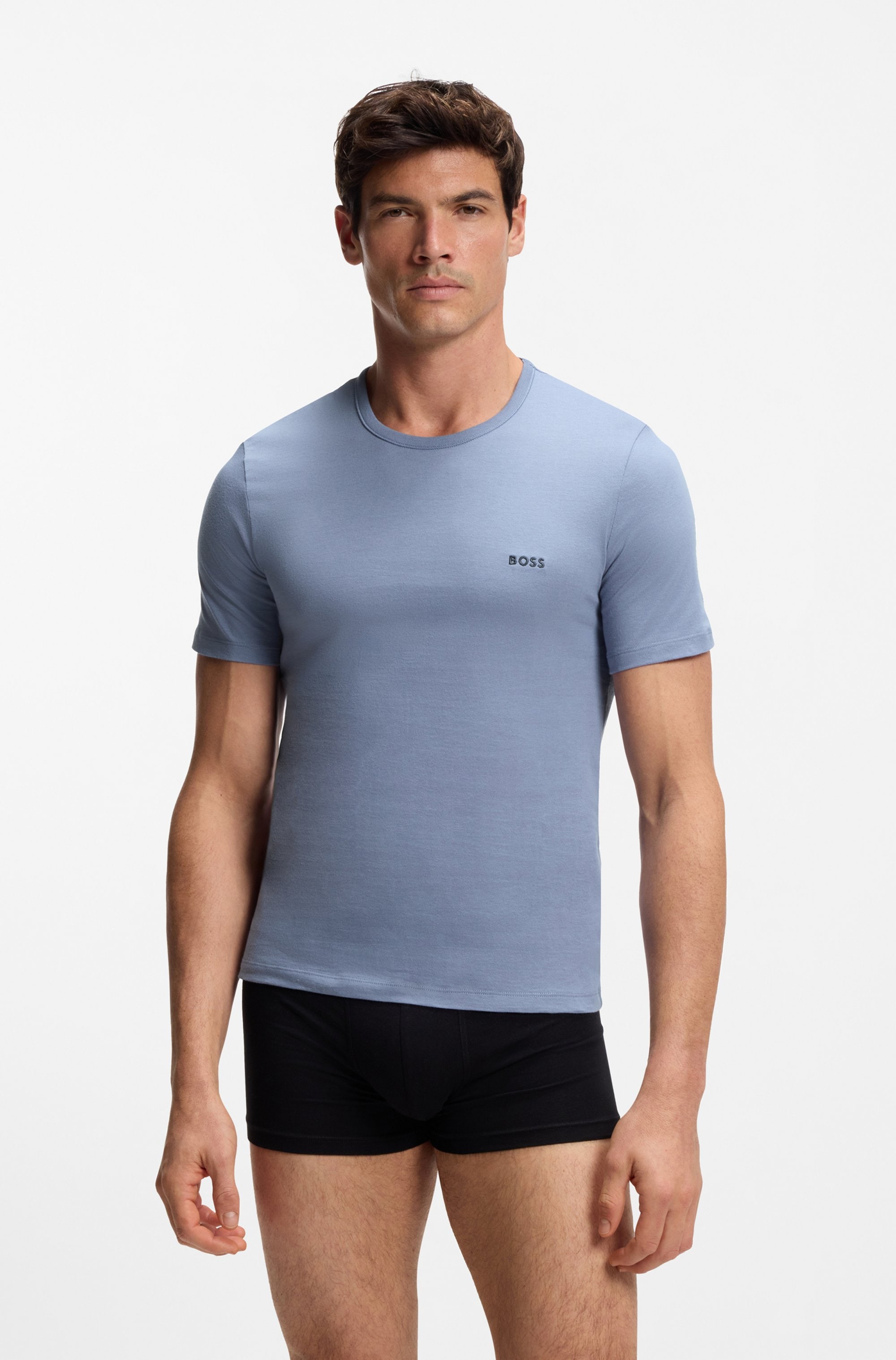 BOSS T-shirt »TShirtRN 3P Classic« Packung, 3 cuis mit BOSS Stickerei