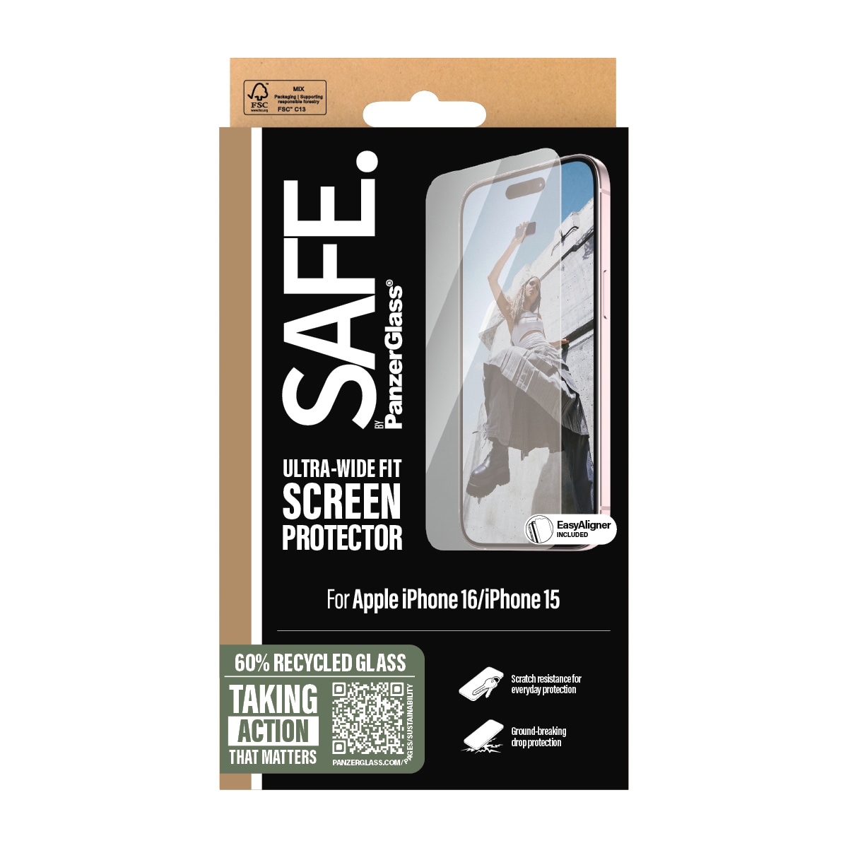SAFE by PanzerGlass Displayschutzglas »Ultra-Wide Fit Screen Protection«, für Apple iPhone 16-Apple iPhone 15, Displayschutzfolie, Schutzfolie, Bildschirmschutz, kratz- & stossfest