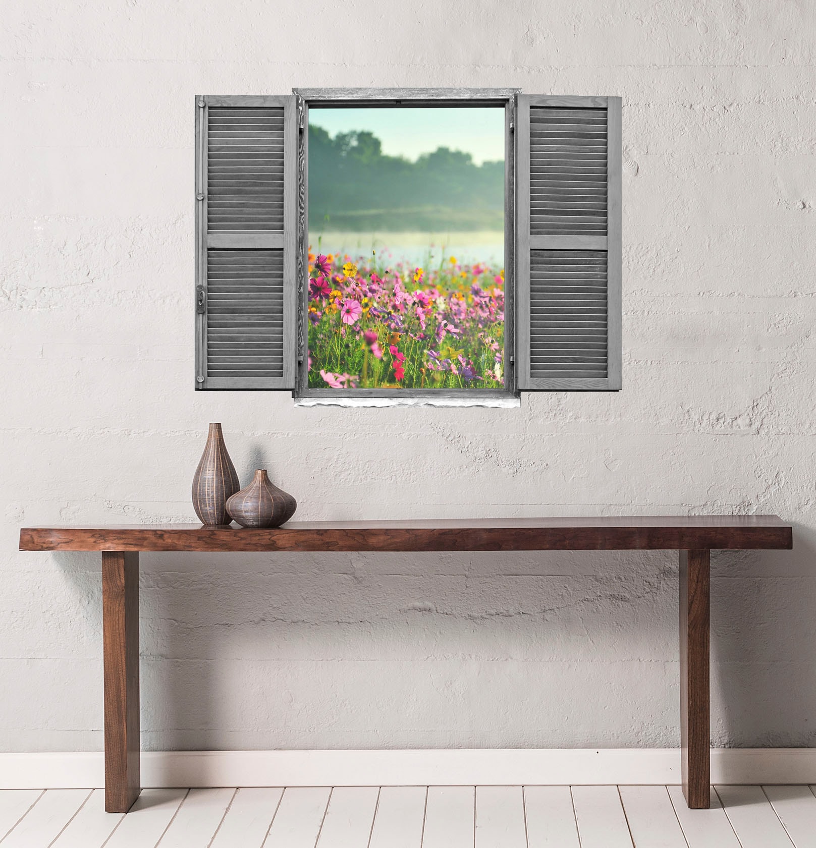 queence Wandtattoo »Feld von rosa Blumen« Wandsticker, Wandbild, selbstklebend, 3D, Fenster