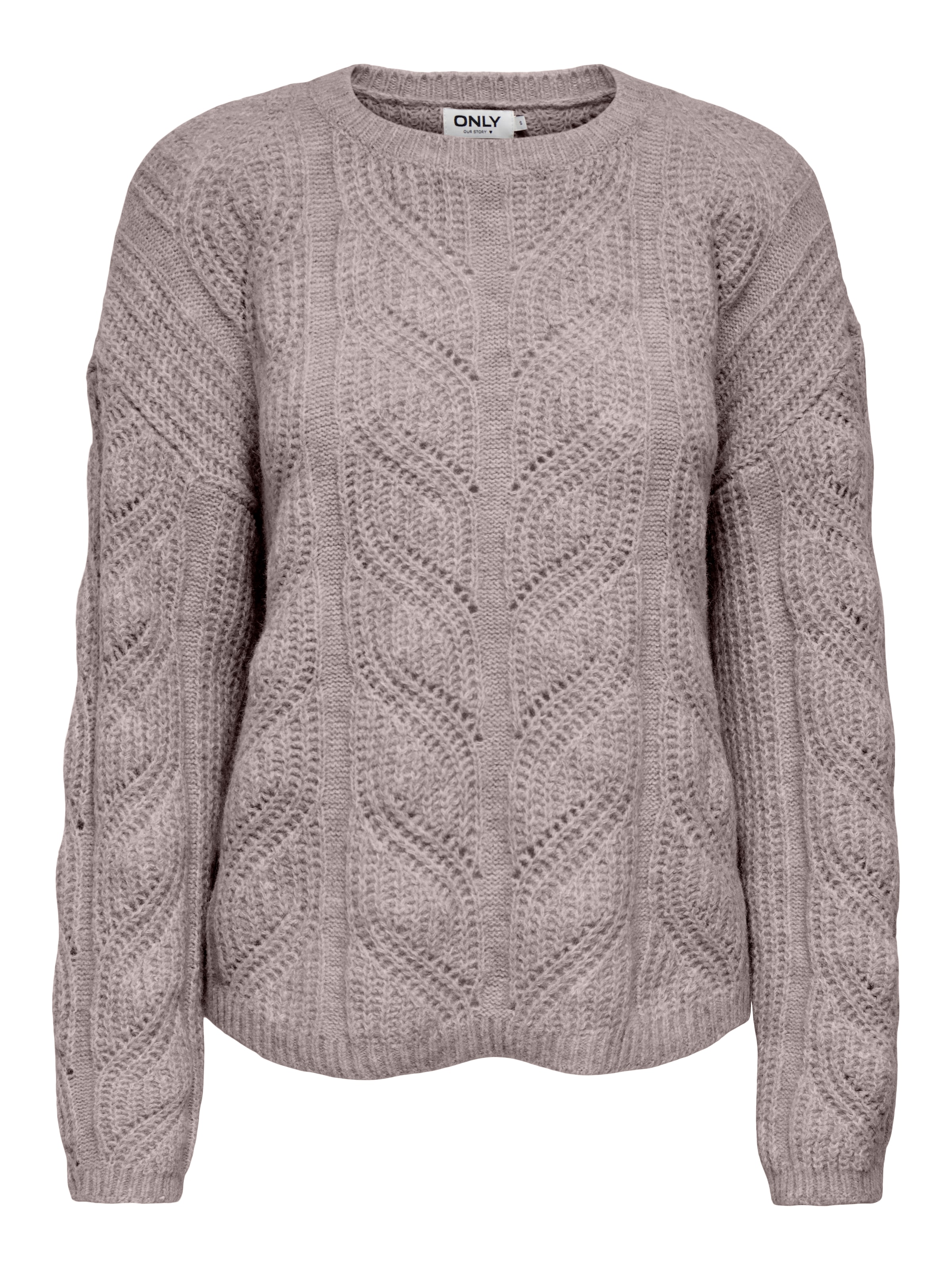 Image of ONLY Strickpullover "ONLSOPHIE LS O-NECK STRUCTURE BF KNT" Materialmix, regular fit, Lochstickerei-Detail