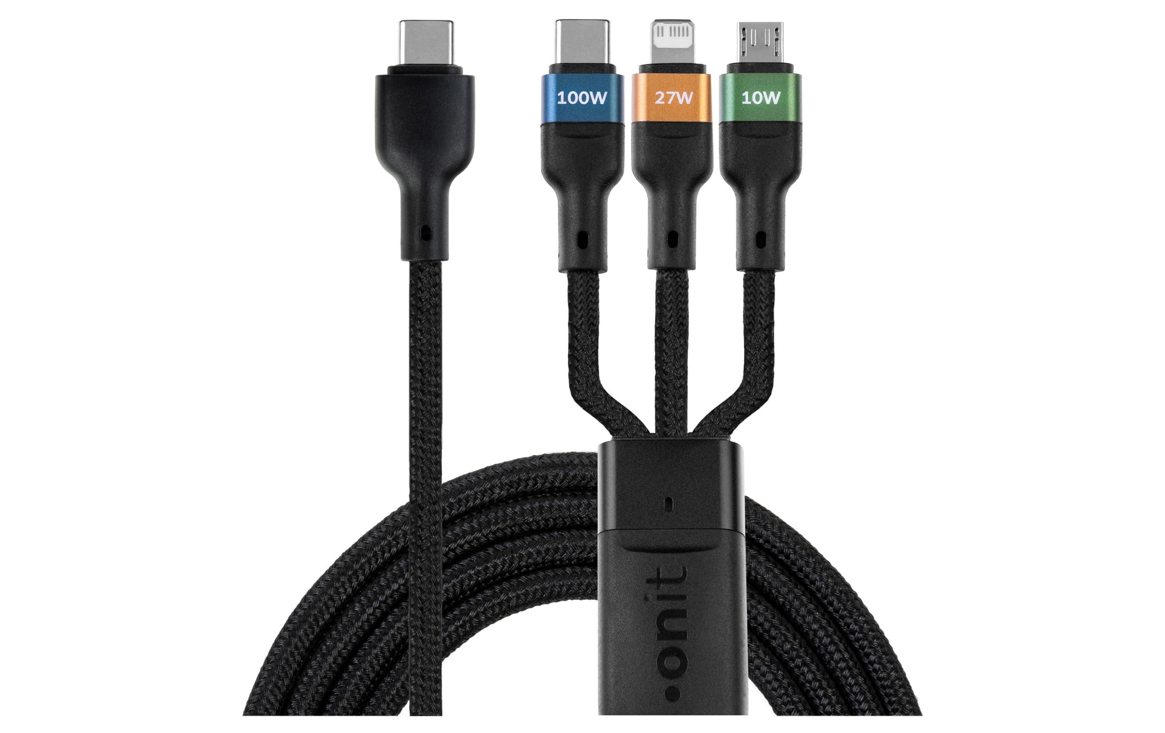 Image of onit USB-Kabel "2.0-Kabel - Lightning/USB-C/Micro-USB B, 2 m" 200 cm Multiadapterkabel mit einer Ladeleistung von bis zu 100 W