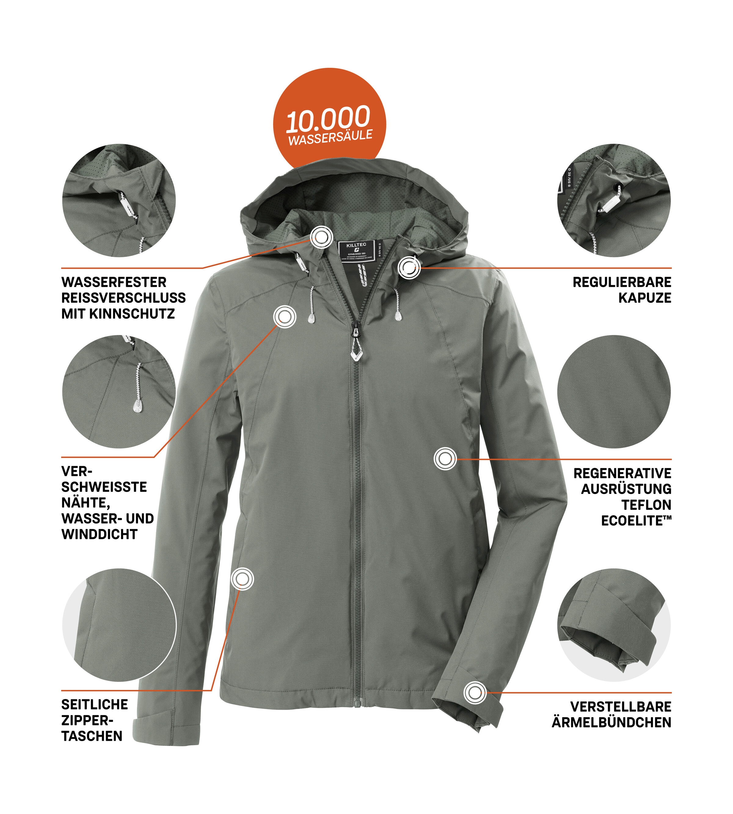 Killtec Veste fonctionnelle »KOS 72 WMN JCKT« imperméable à l'eau et au vent, respirant, capuche réglable