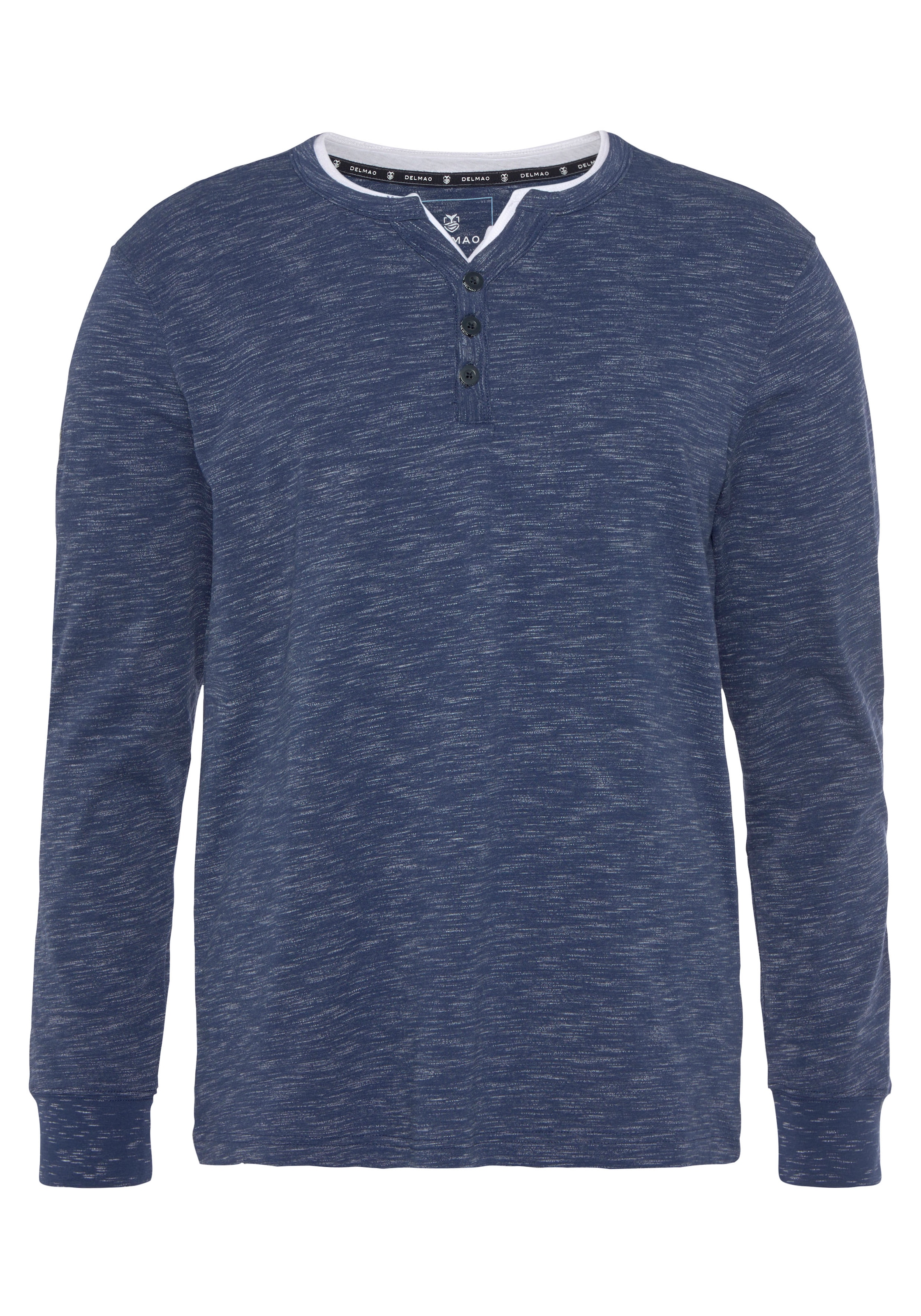 DELMAO Henleyshirt, Langarm, melierte Optik, Henleykragen, aus Baumwollmischung