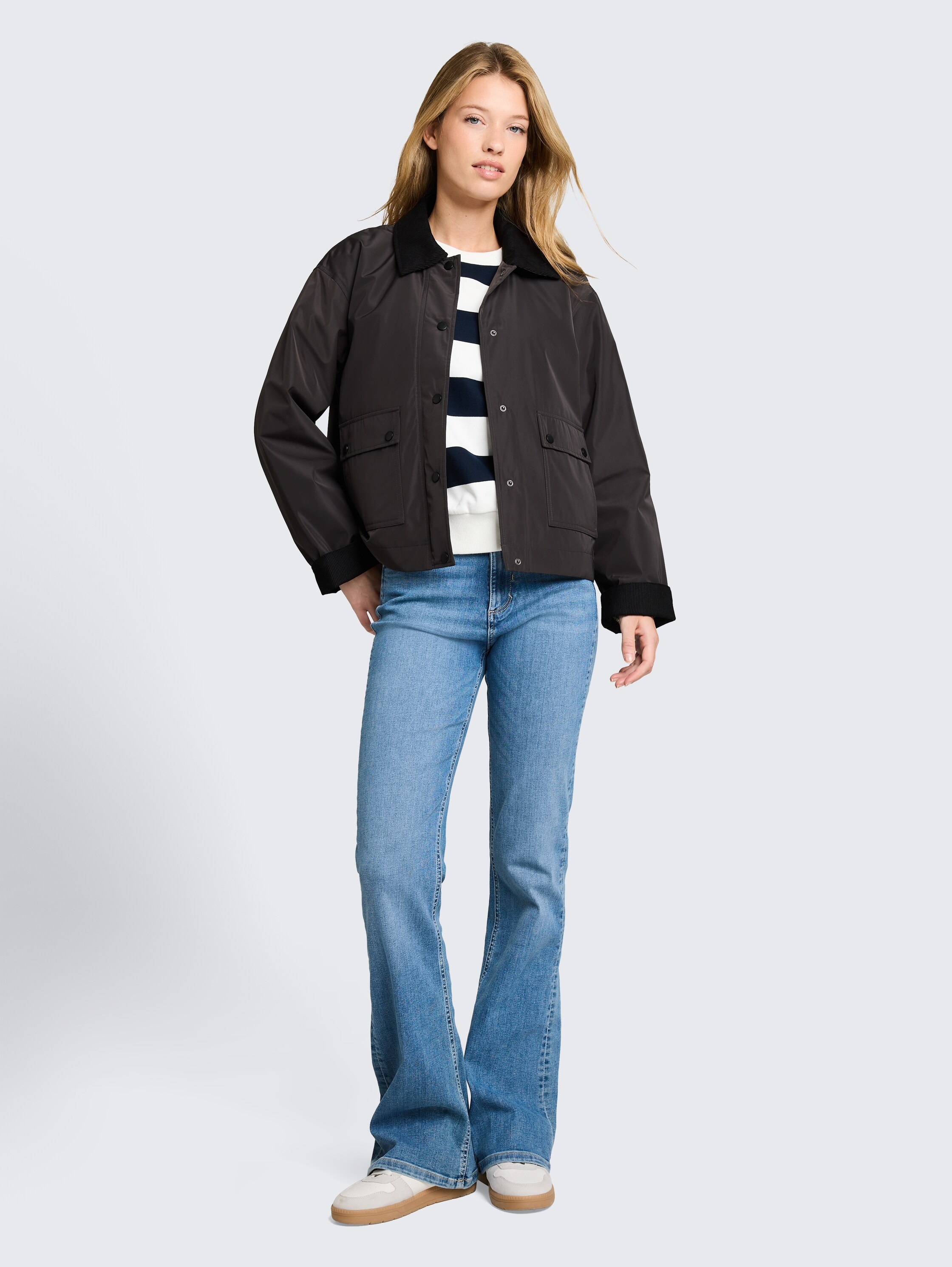 TOM TAILOR Denim Blouson sans capuche manches avec revers et fermeture par bouton-pression