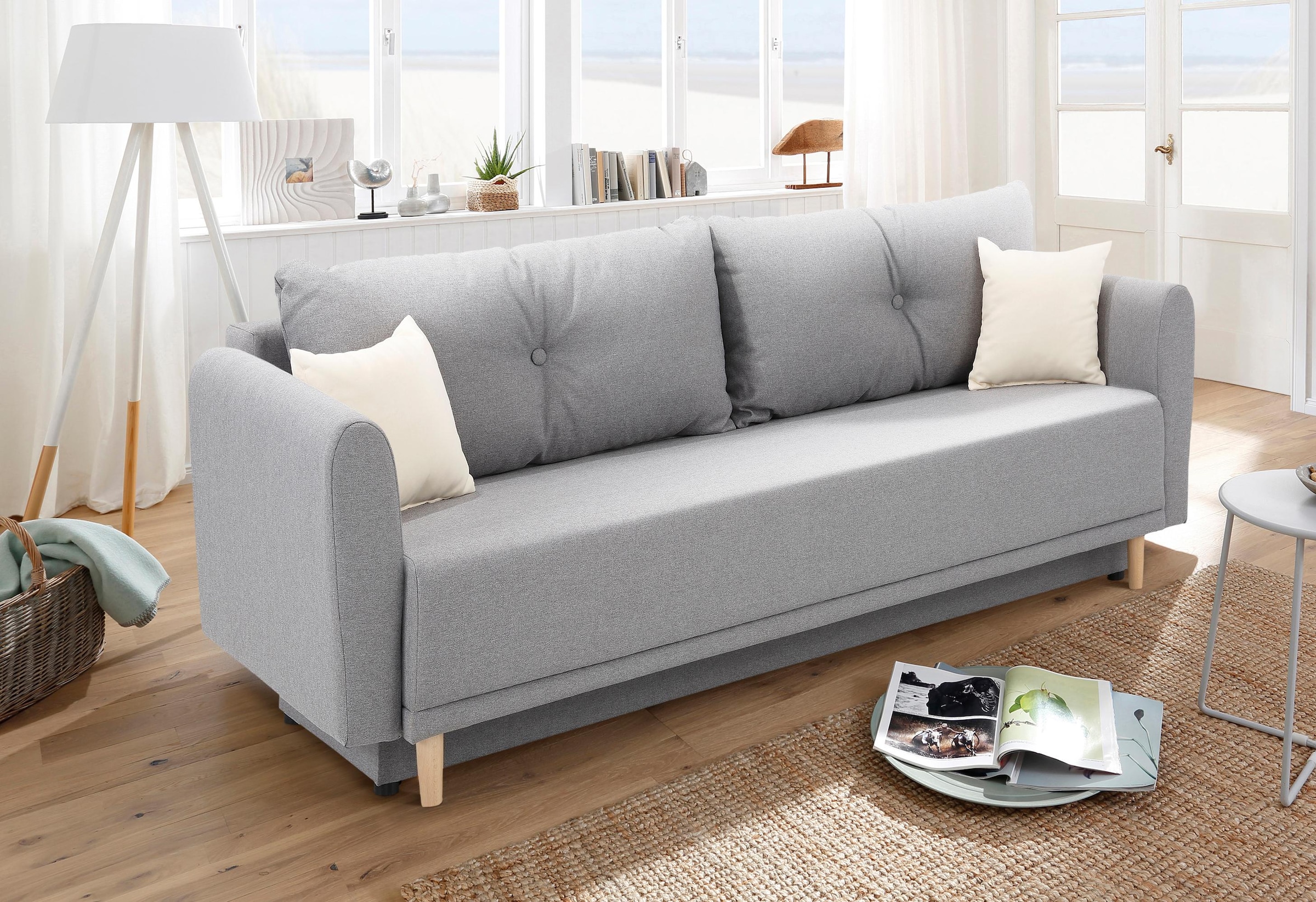 Image of Home affaire Schlafsofa "Scandic, B: 219 cm, Liegel. 137x195 cm" Bettfunktion, Bettkasten & 2 Zierkissen, Federkern