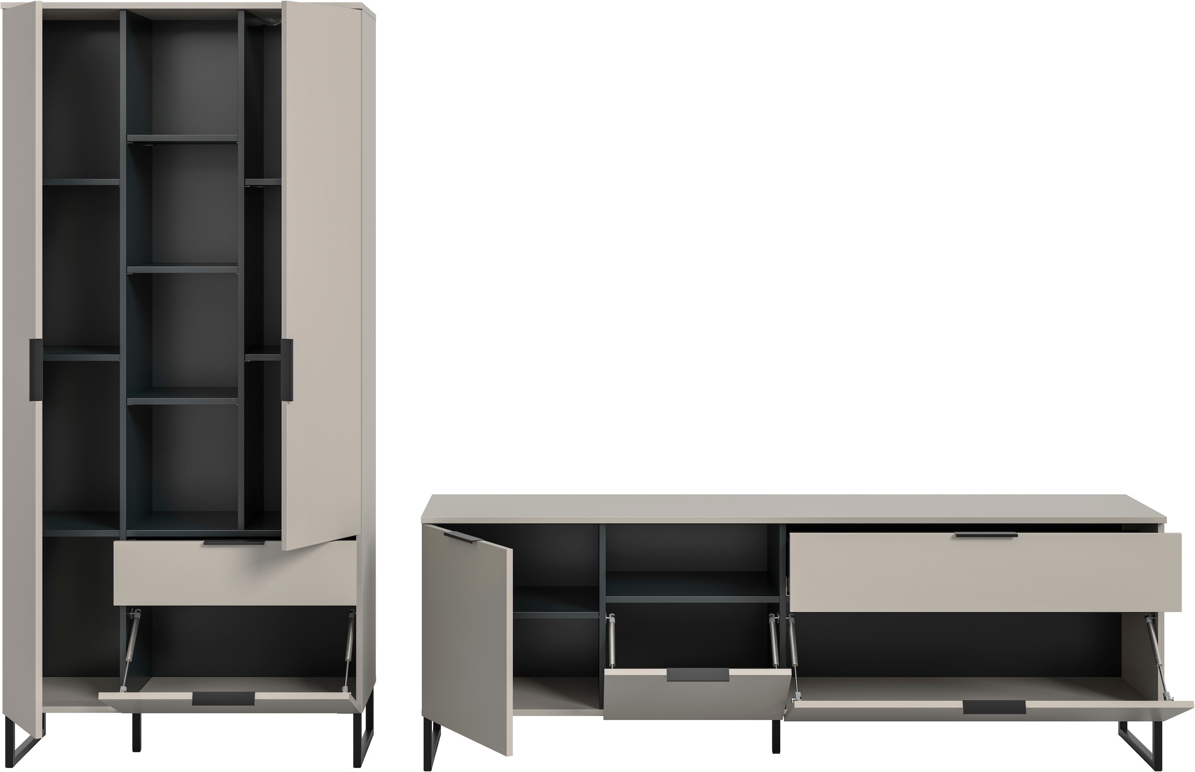 INOSIGN Wohnwand »ADIO, Breite 290 cm, 2-teiliges Set, mit Metall-Kufenfüsse« Set, bestehend aus: Mehrzweckschrank und Lowboard, 2 Stk. tlg.