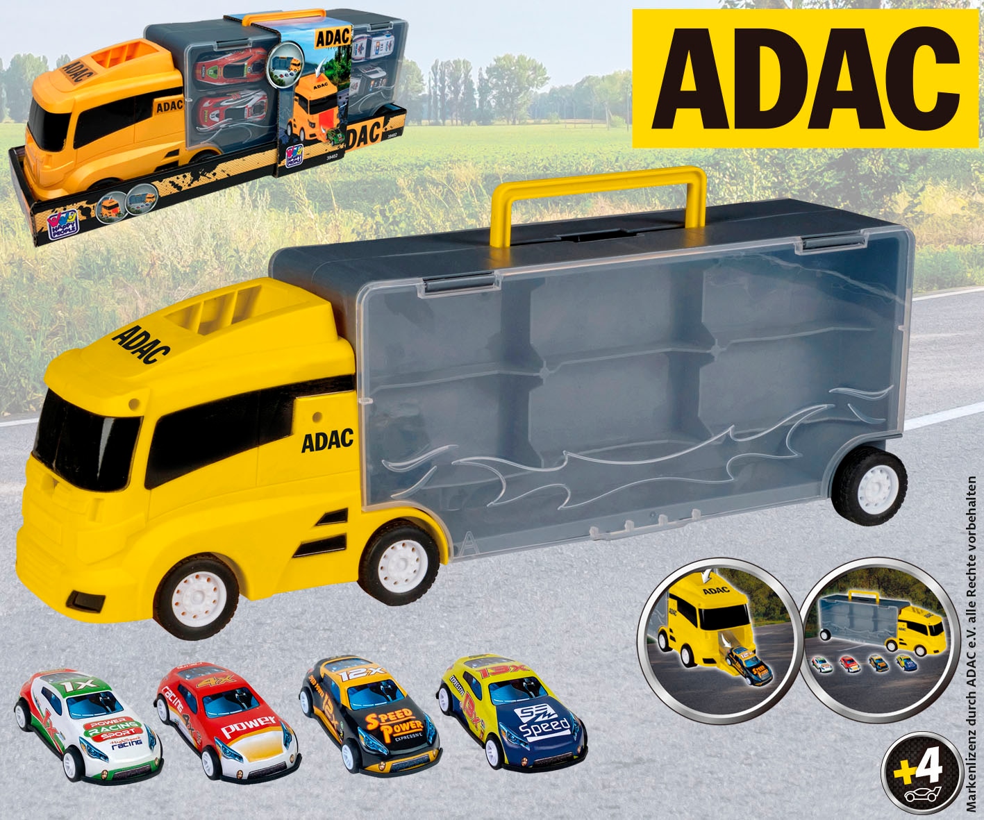 Happy People Spielzeug-LKW »ADAC Autotransporter Koffer« inklusive 4 Autos