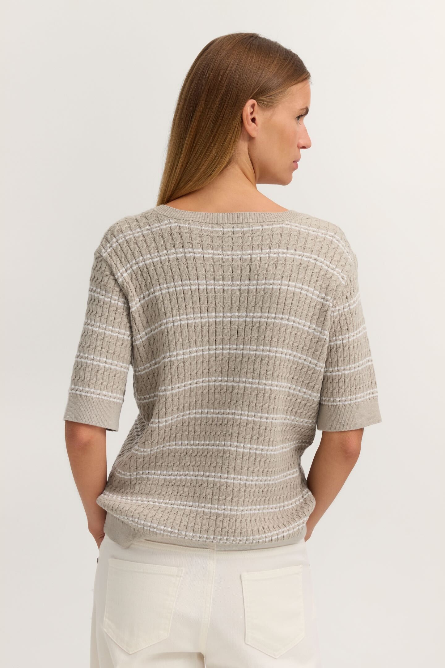 bugatti Pull à col rond »Gestreift« mit kurzem Arm und Knopfleiste