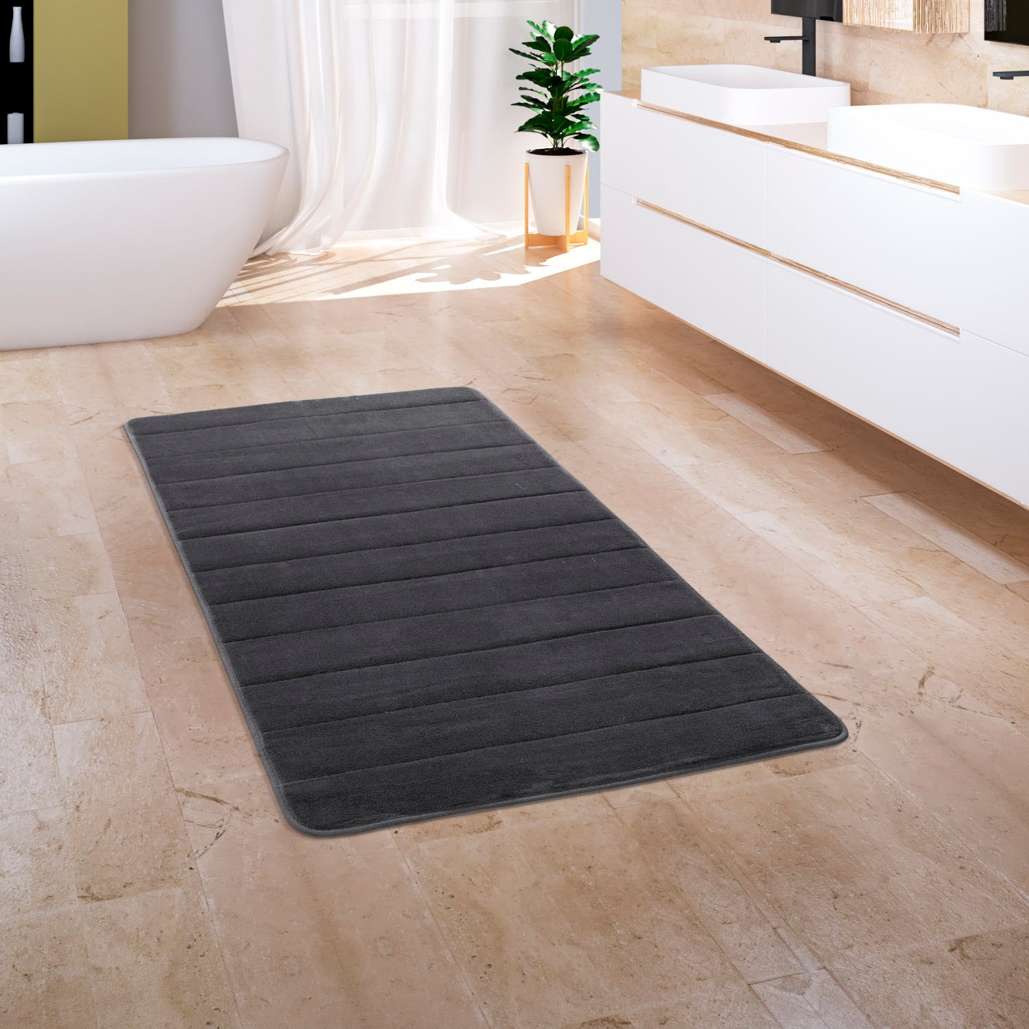 Paco Home Badematte »Corby 252, Memory-Schaum Effekt«, rutschhemmend beschichtet, fussbodenheizungsgeeignet, Badteppich, Uni Farben, gestreift, Hoch-Tief Effekt