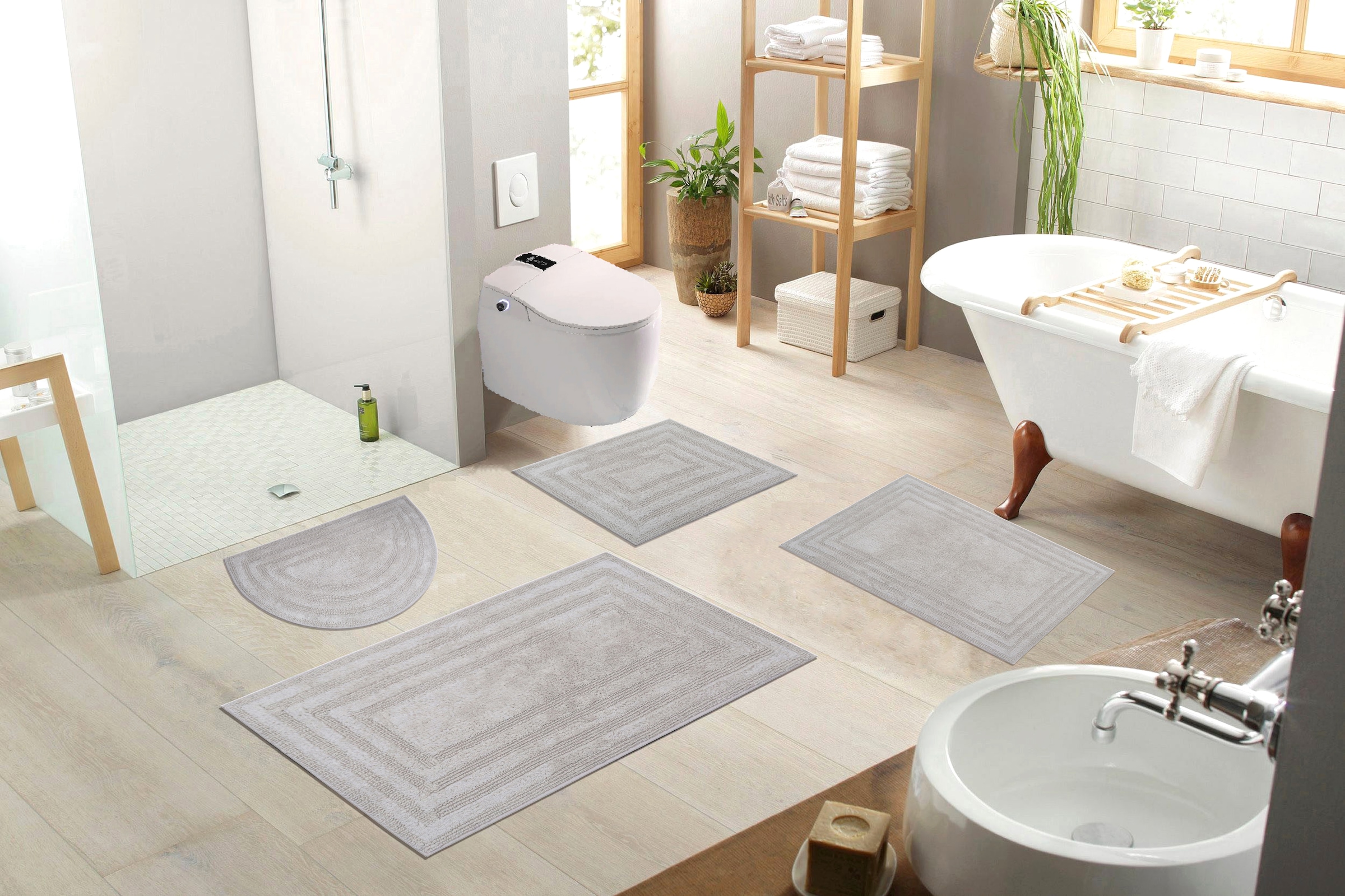 my home Badematte »Inga, Rahmen, Badvorleger, Badezimmer Teppich«, beidseitig nutzbar-fussbodenheizungsgeeignet-strapazierfähig, 100% Baumwolle, Hoch-Tief-Effekt, weich, trocknergeeignet