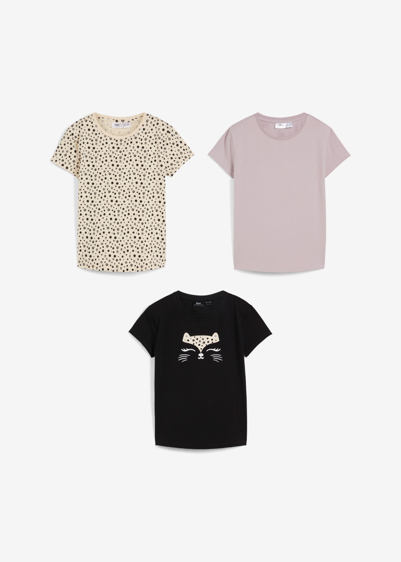 bonprix T-shirt Paquet, lot de 3,  en coton avec une part d'élasthanne, manches courtes, coupe régulière
