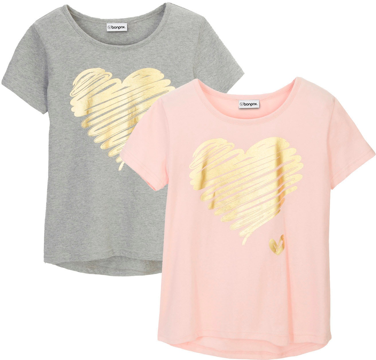 Image of bonprix T-Shirt "T-Shirt mit Baumwolle (2er Pack)" Packung, 2 Stk. regular fit, Kurzarm, hinten länger geschnittener Saum