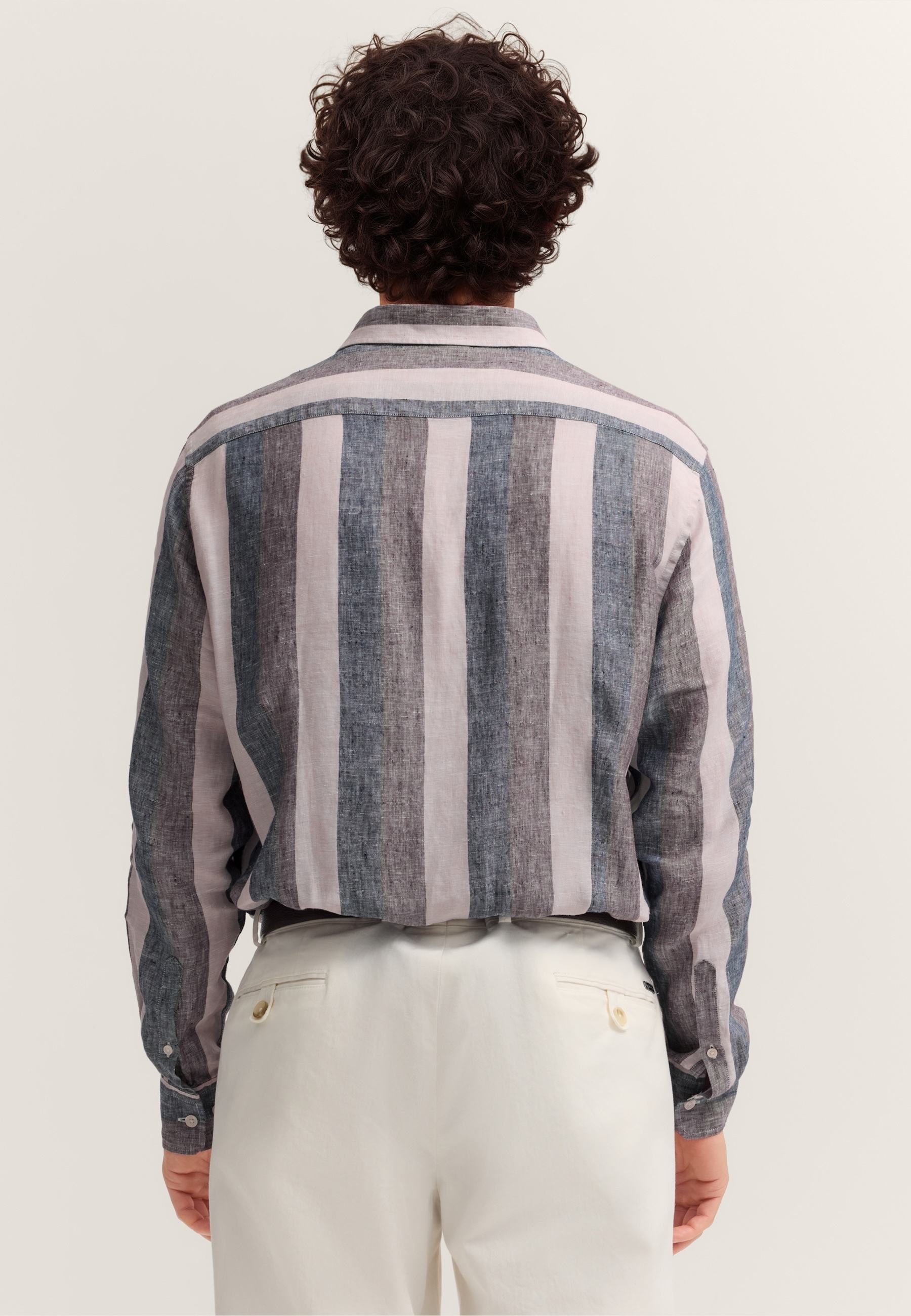 bugatti Chemise en lin en lin rayé avec col Kent