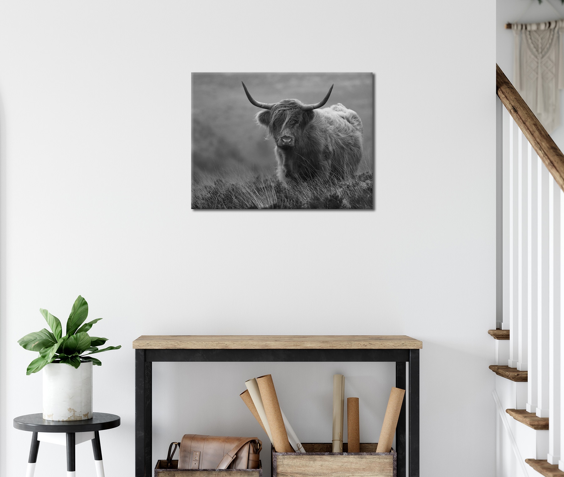 Bönninghoff Bild »Wandbild HOCHLANDRIND SW 46x61 cm – Leinwandbild Keilrahmen Deko« Hochlandrind | Kuh | Kuhbilder auf Keilrahmen gespannt