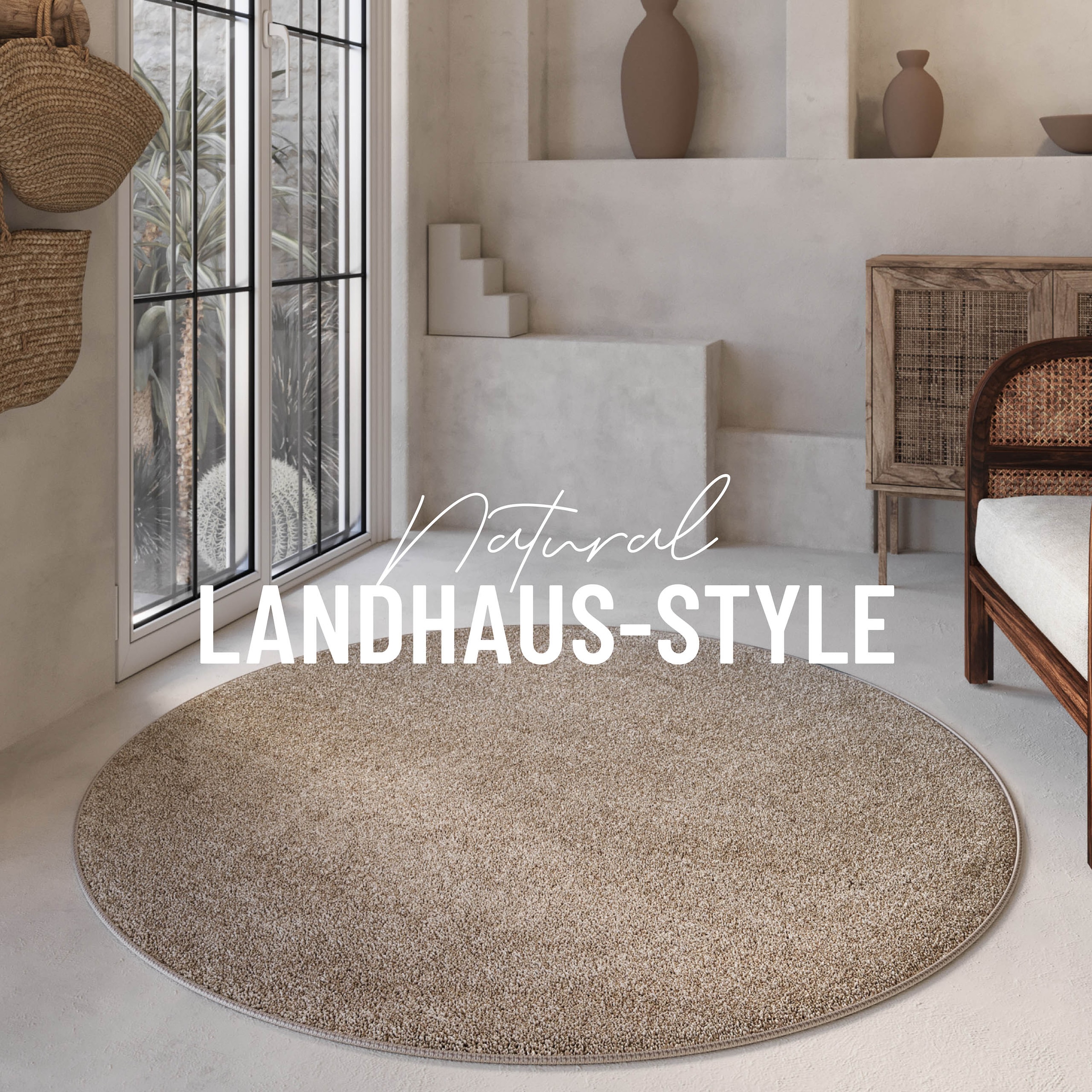Wecon home Basics Tapis à poils longs »Nova« Rond 25 mm Höhe shaggy, tissé, robuste, salon, chambre