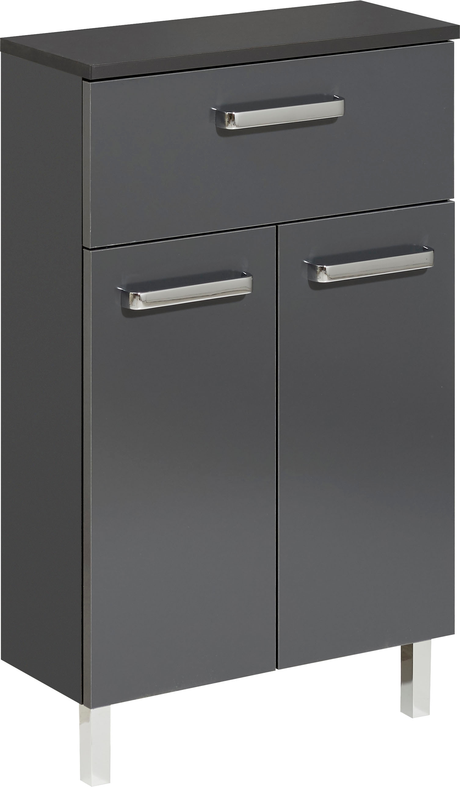 Image of Saphir Unterschrank "Quickset Badschrank mit 2 Türen, 1 Schublade, 50 cm breit" Badezimmer-Unterschrank inkl. Türdämpfer, Griffe in Chrom Glanz