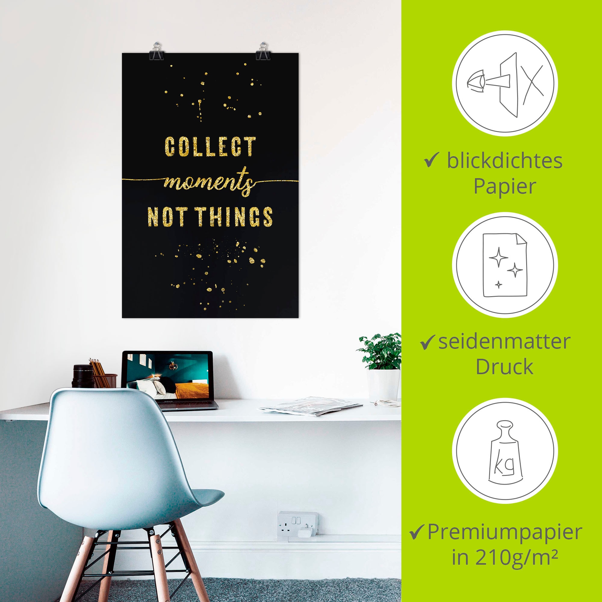 Artland Wandbild »GOLD Sammle Momente, keine Dinge«, Sprüche & Texte, (1 St.), als Leinwandbild, Poster in verschied. Grössen