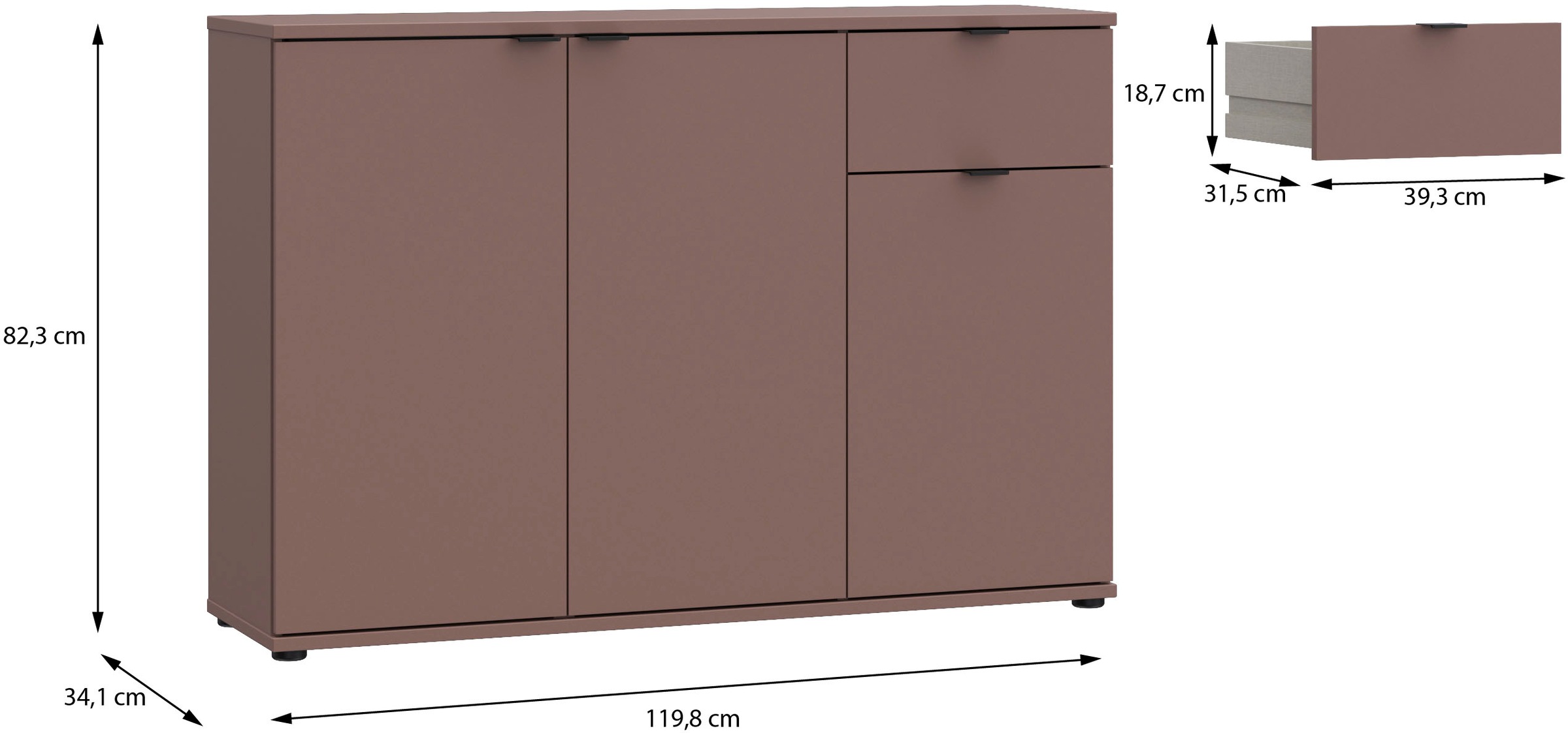 FORTE »Ganymede« Buffet, rangement, tiroir; poignées métal, 4 décors, largeur 119,8cm