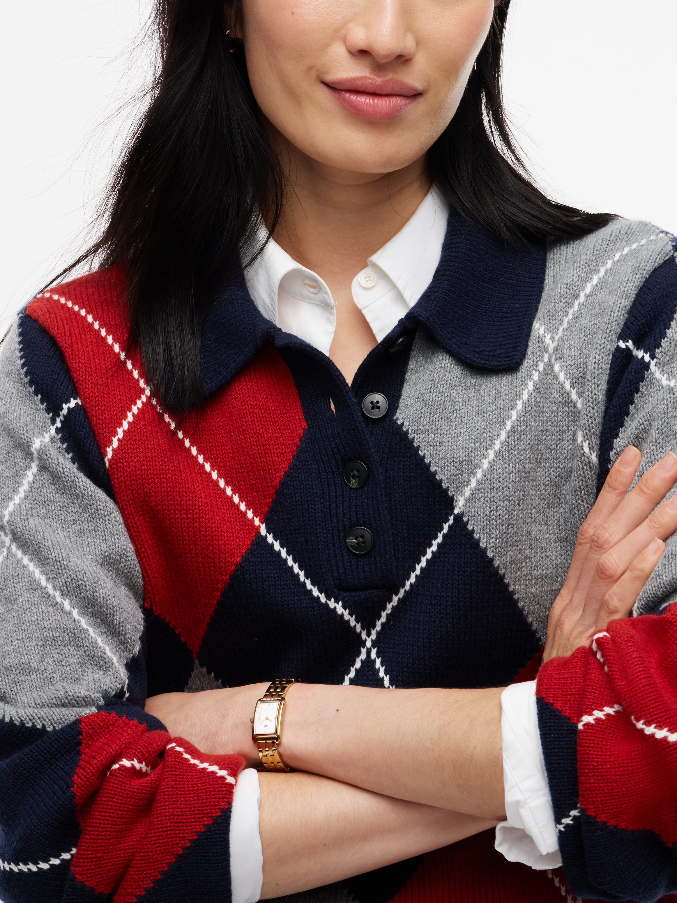 Tommy Hilfiger Polokragenpullover »ARGYLE PREP NEW POLO LS« Materialmix mit Woll-Anteil, Argyle Strickmuster