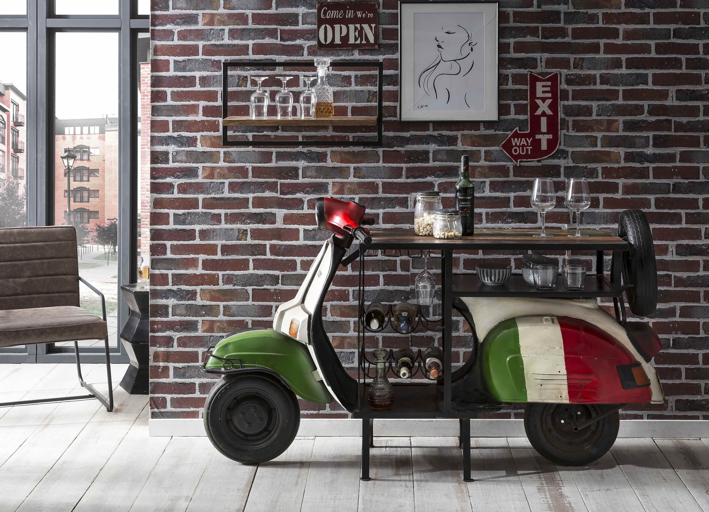 SIT Bartisch »Italien aus recyceltem Roller mit Flaschenablage« Original Rollerfront mit Halter für 6 Flaschen und Gläser