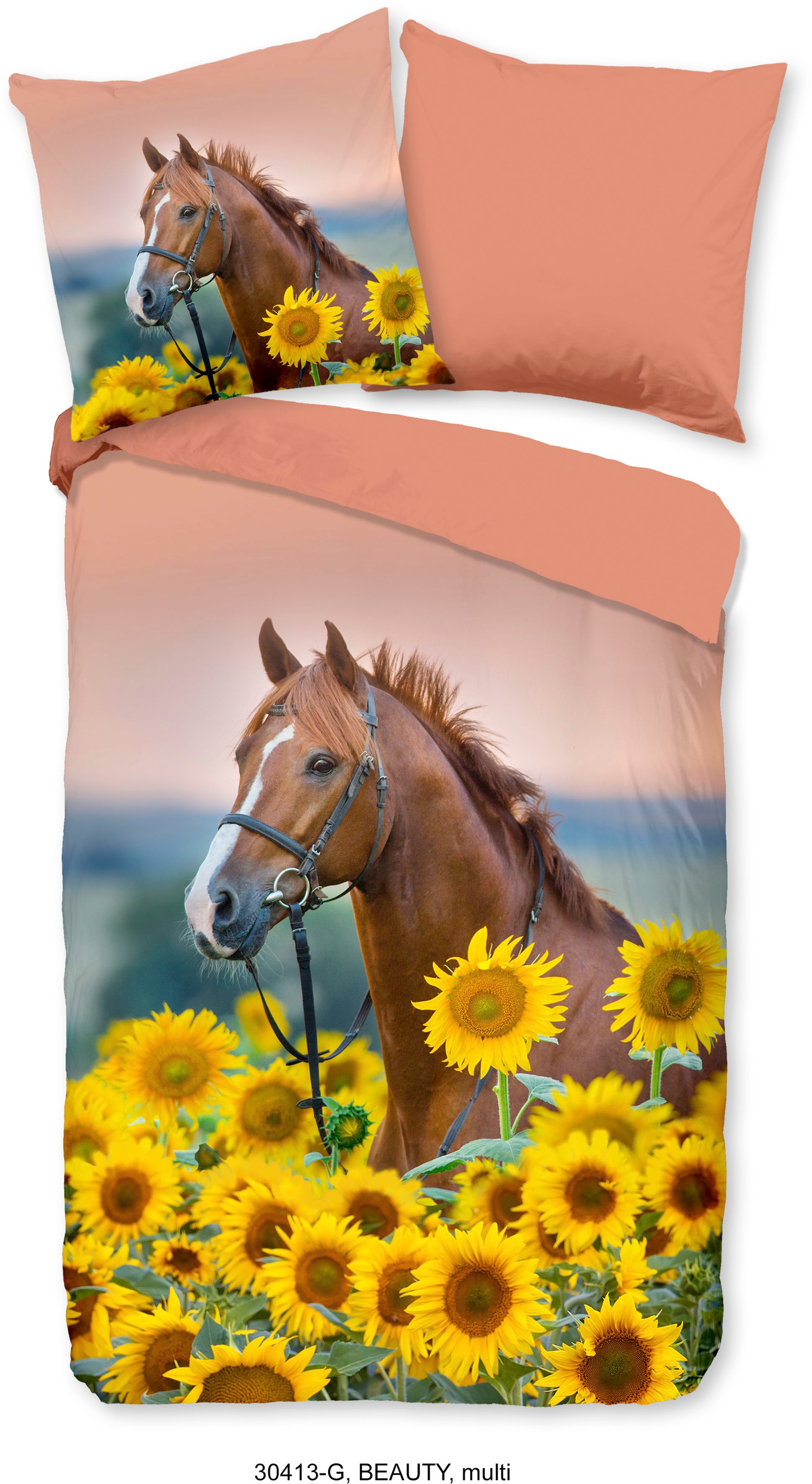 Kinderbettwäsche »Beauty Horse Sunflower«, (2 tlg.), 100% Baumwolle