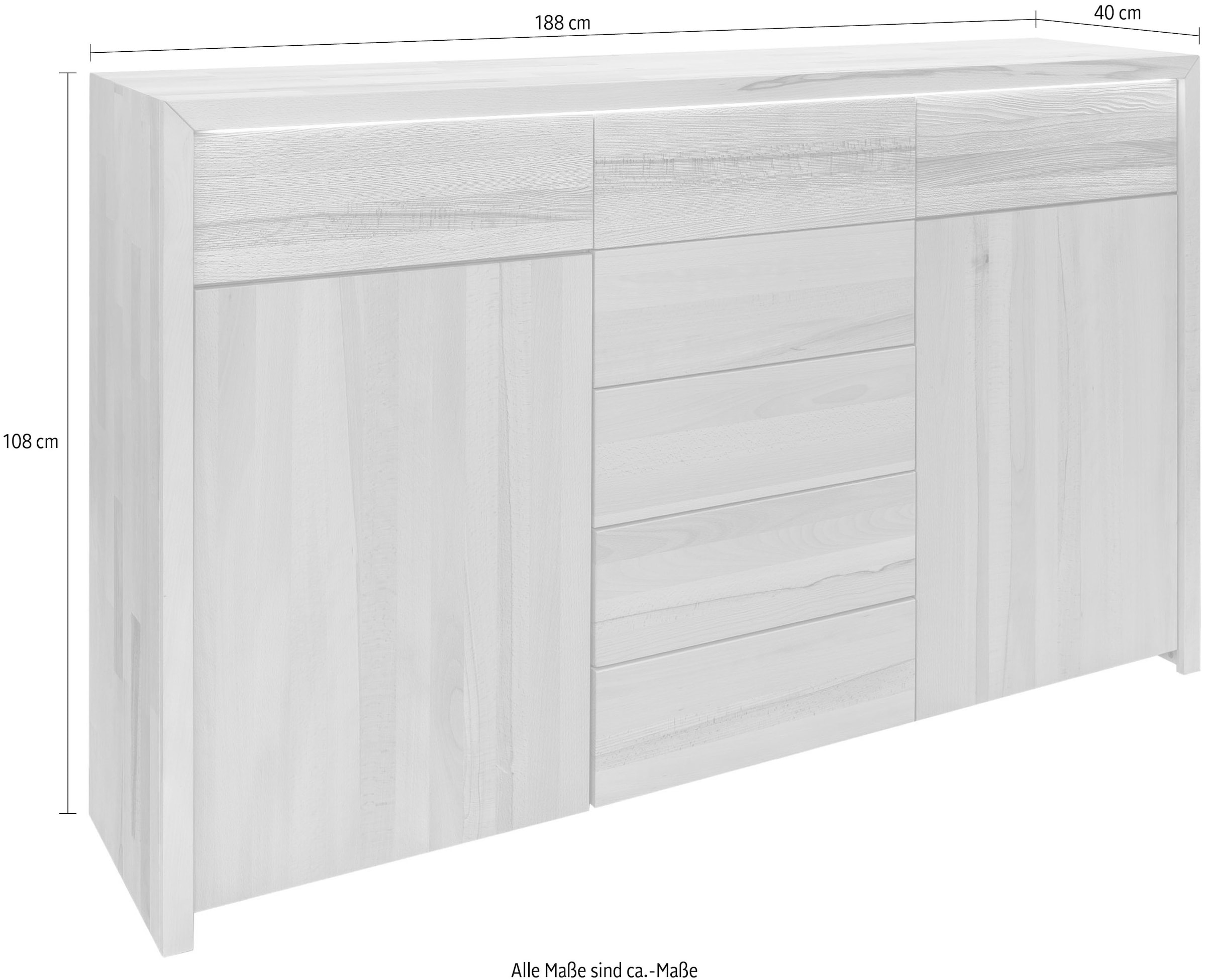 Home affaire Kombikommode »Léopoldine« Kommode aus Kernbuche, Breite 188cm, inkl. LED-Beleuchtung