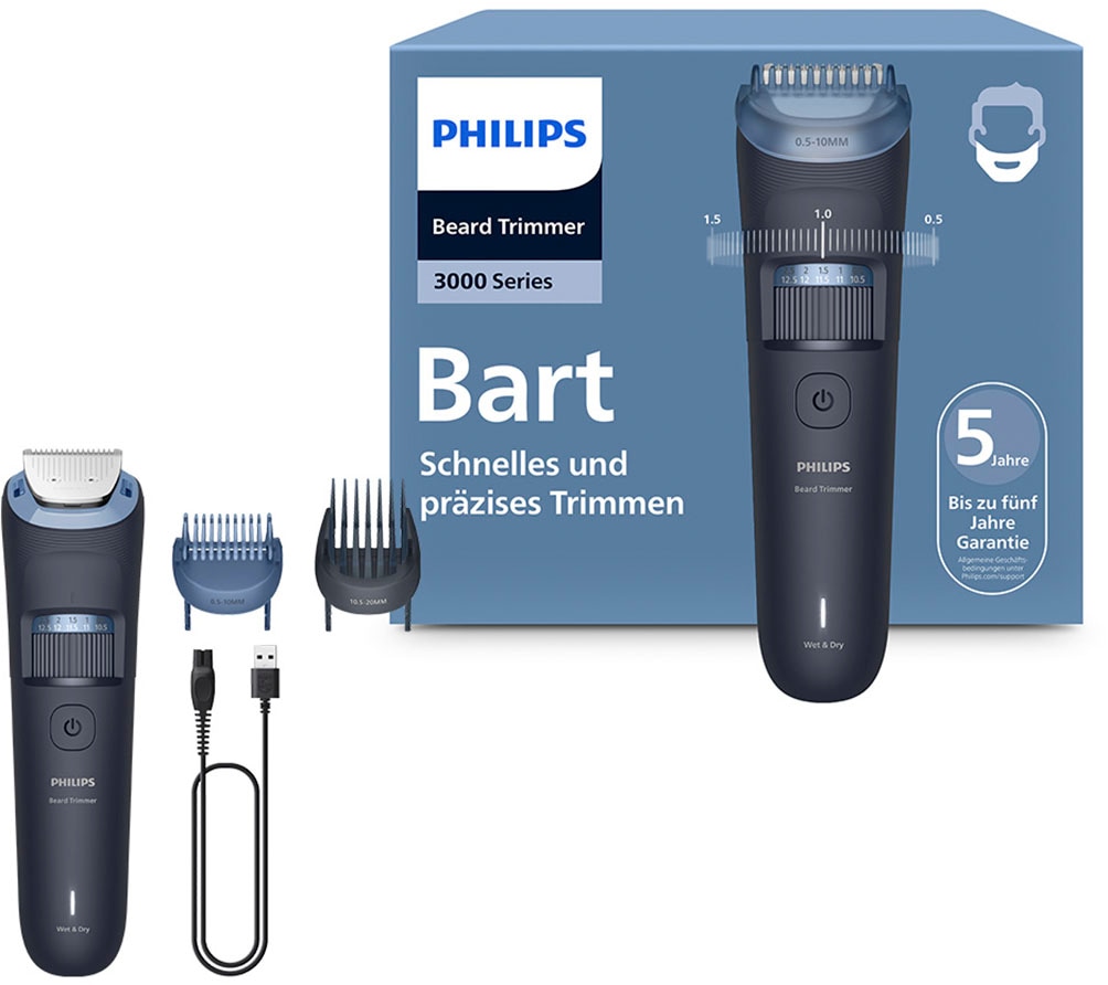 Image of Philips Bartschneider "Serie 3000 BT3665/15" 2 Aufsätze mit 40 einstellbaren Schnittlängen, inkl. Reinigungsbürste