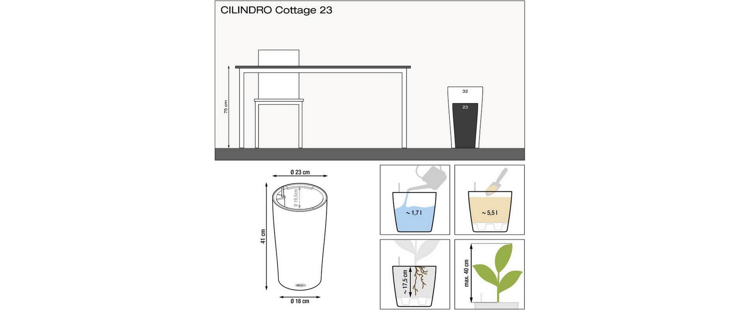   Pflanzkübel »Lechuza CILINDRO Cottage 23«