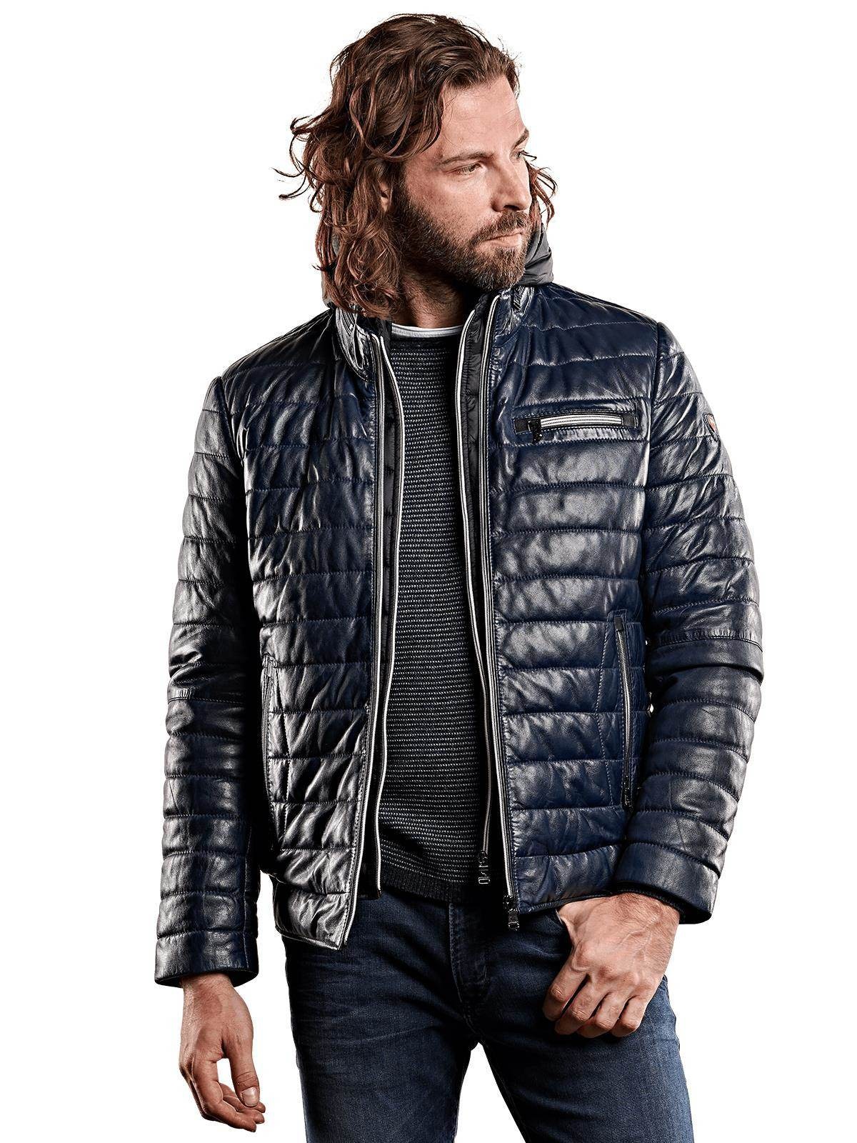 Lederjacke mit Nylonkapuze