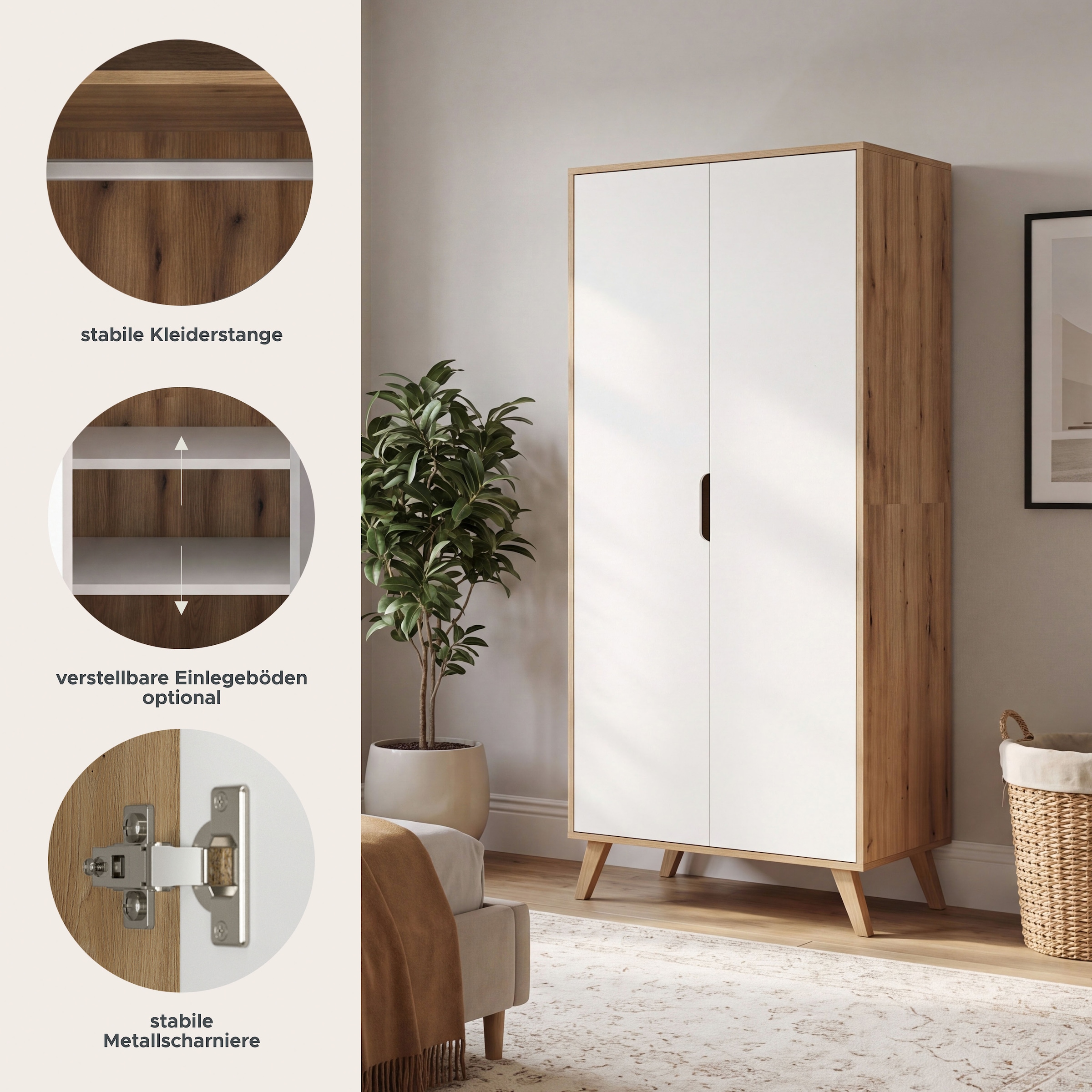 GOODproduct Kleiderschrank »TALVINNA, Schlafzimmerschrank,Garderobenschrank,Schrank,Dielenschrank« 2-türig, Breite 81cm, 1 Kleiderstange, 1 fester Boden