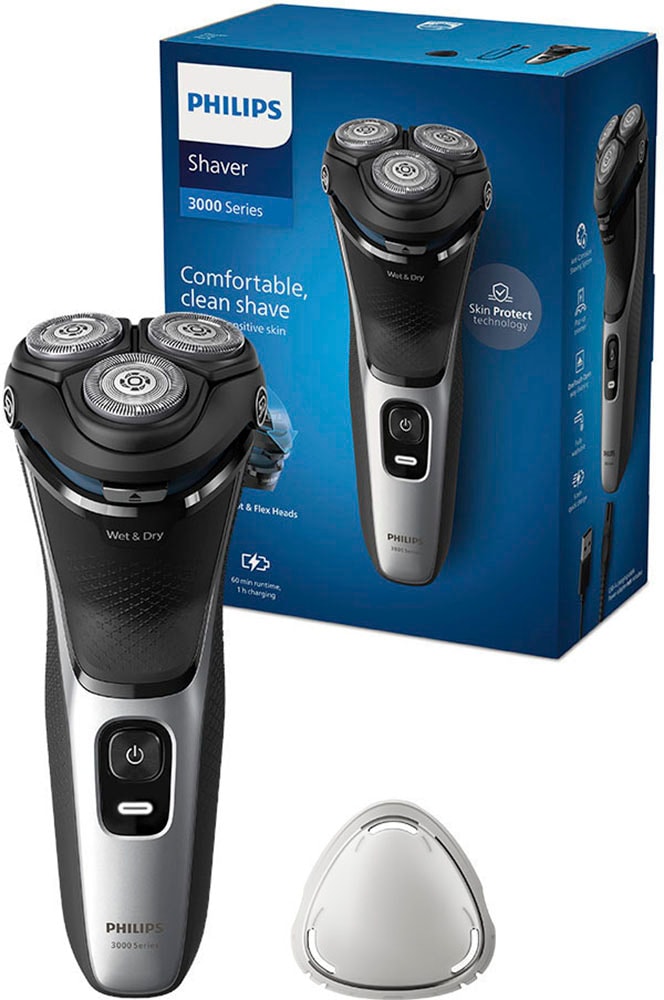 Image of Philips Elektrorasierer "Shaver Series 3000 S3143/00" 1 Stk. Aufsätze ausklappbarer Präzisionstrimmer 5-dimensional bewegl. Flex-Scherköpfe, Schutzkappe