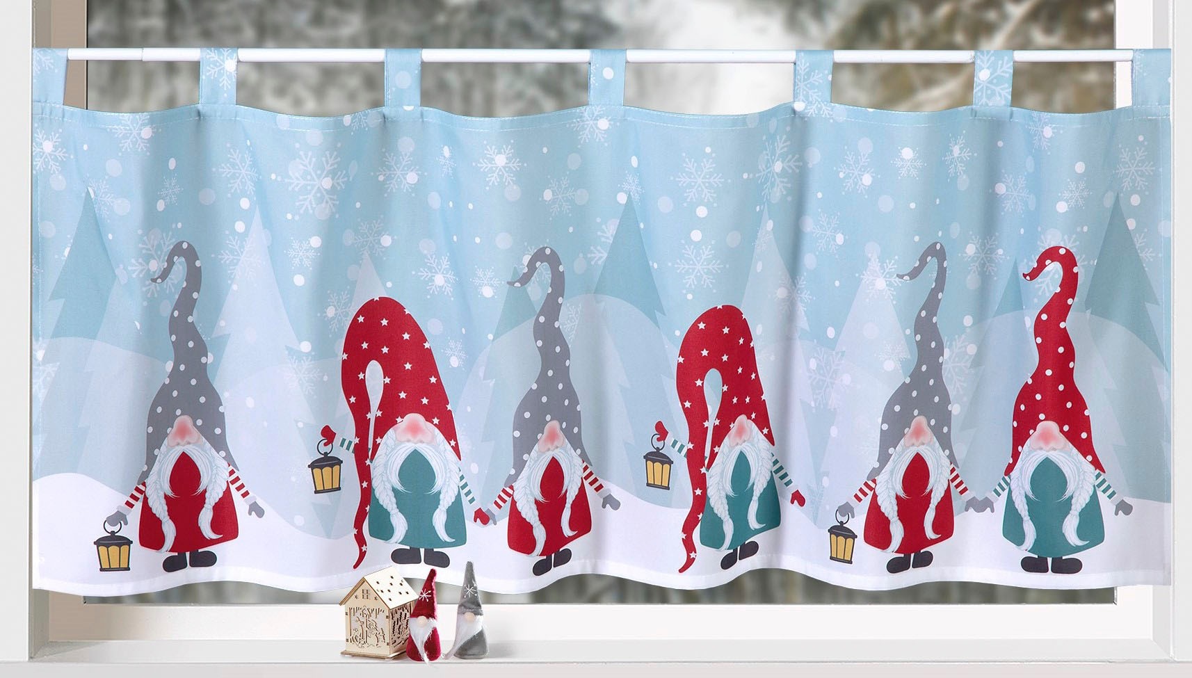 Weckbrodt Scheibengardine "Wichtel Winter" Schlaufen 1 Stk. tlg. Bistro, Microsatin, Weihnachten, HxB 45x120cm, Gardine, Store