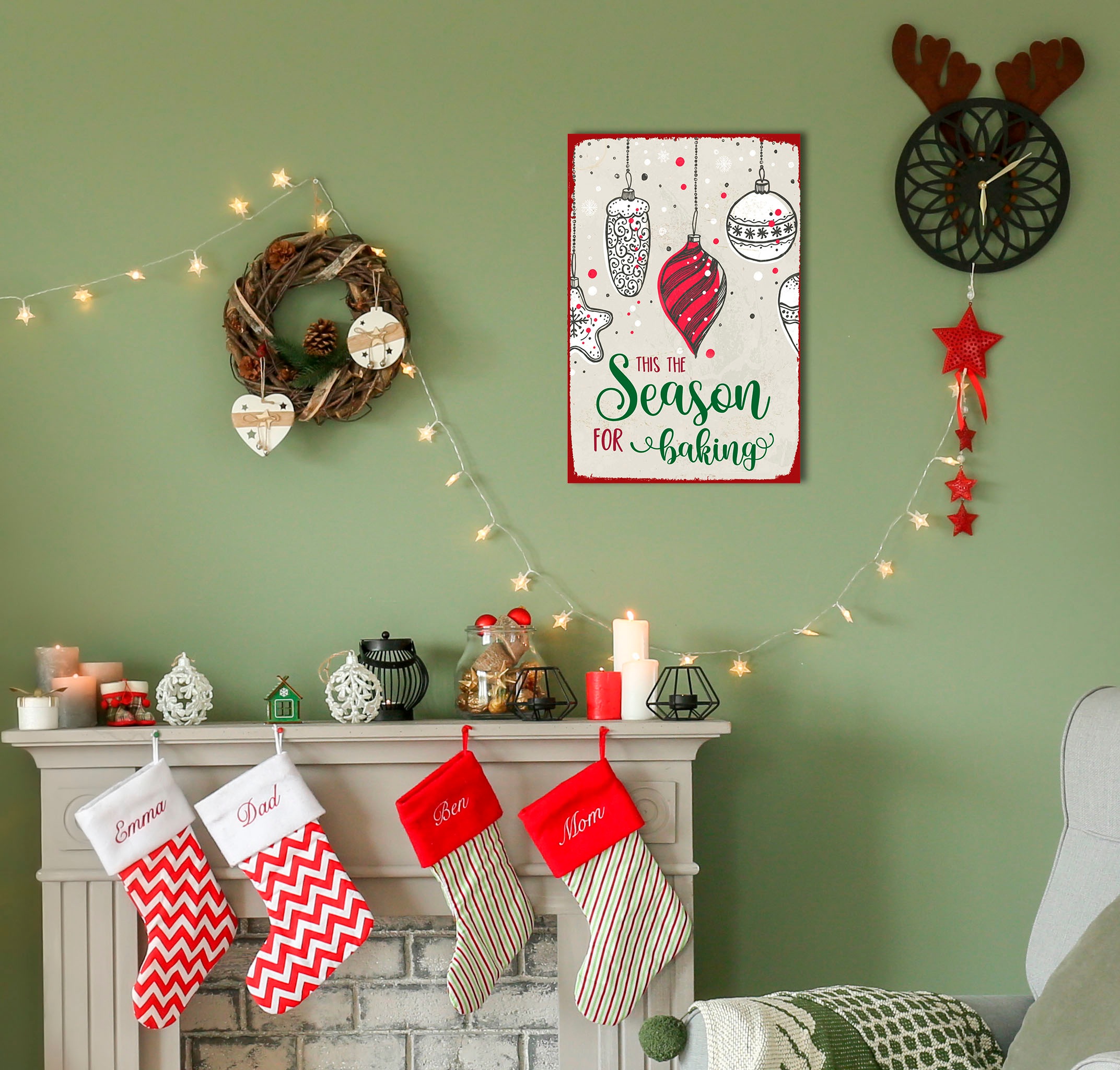 Image of queence Metallbild "Baking Season" Schriftzug Weihnachten Weihnachtsbaumkugel 1 Stk. tlg. Stahlschilder