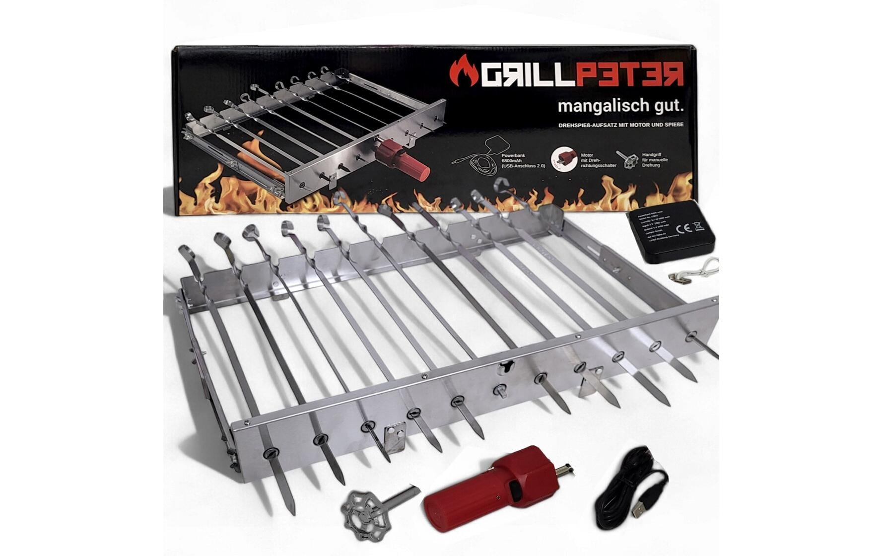 Image of Grillspiess "GRILLPETER für 11 Spiesse mit USB-Motor"