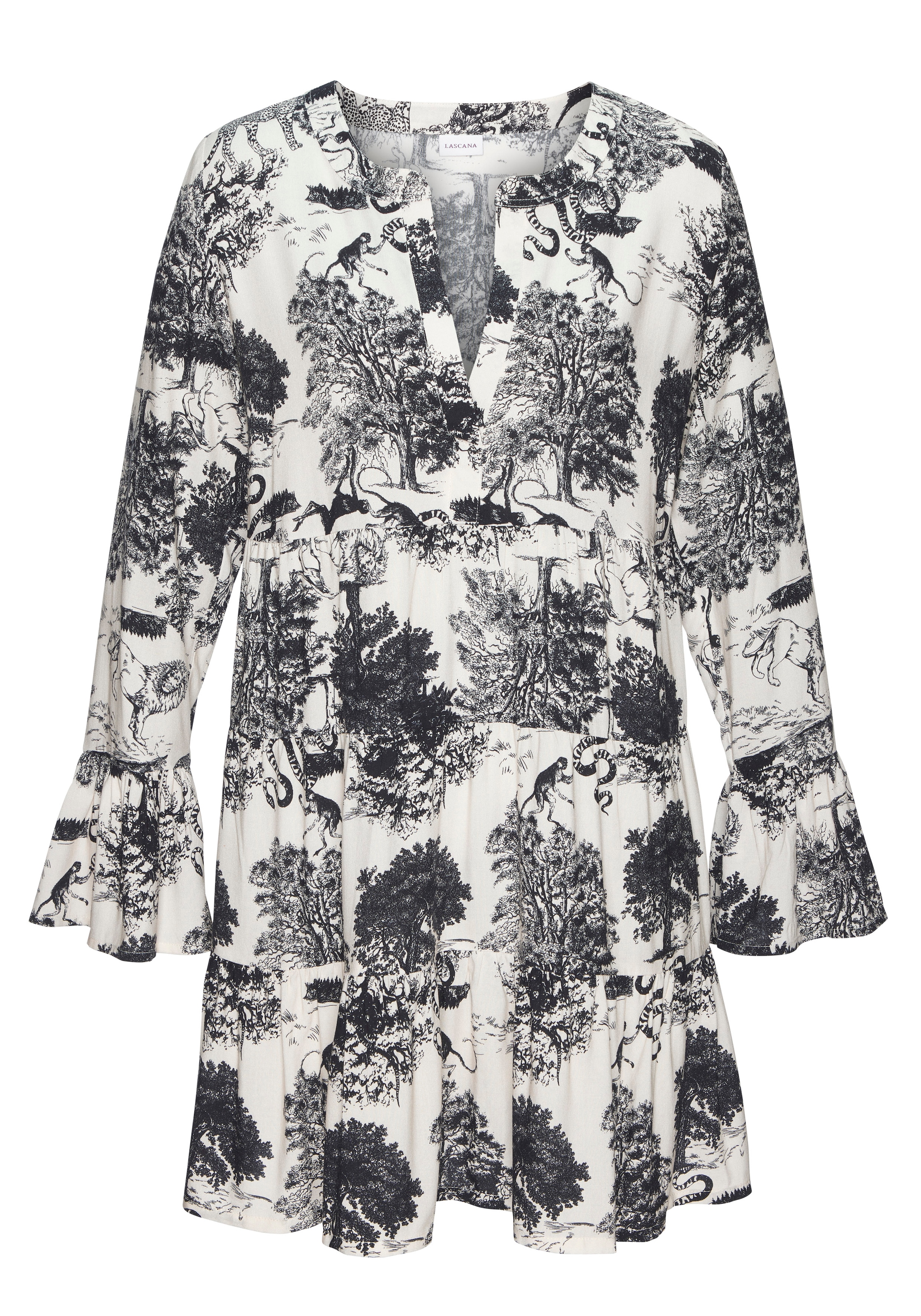 LASCANA Robe de plage avec imprimé intégral, tunique, robe chemise en viscose