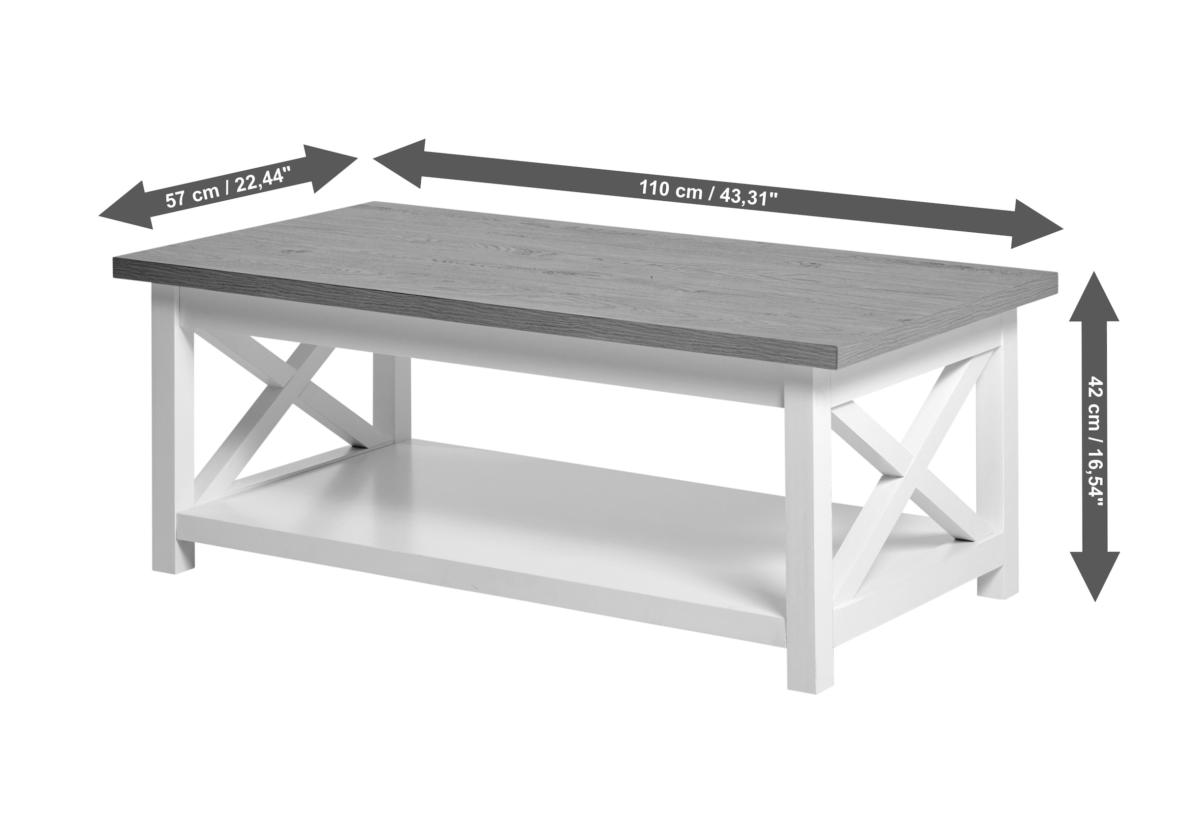 Jahnke Couchtisch »CHALET COFFEE« 1 Stk. tlg. Couchtisch, Kaffetisch, mit Ablageboden, Landhausstil, X-Design