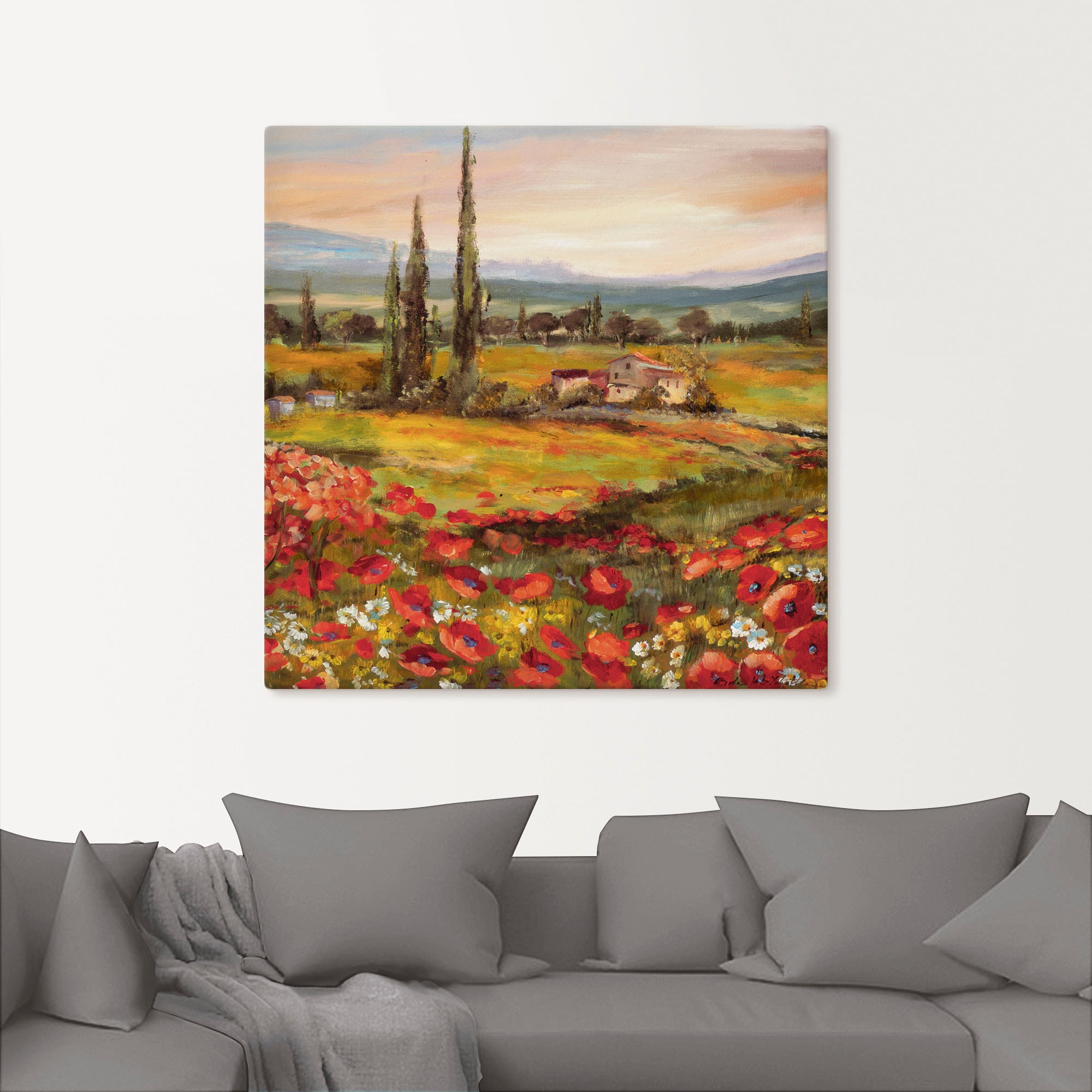 Artland Wandbild »Mohnblumen und Zypressen«, Felder, (1 St.), als Leinwandbild, Poster in verschied. Grössen