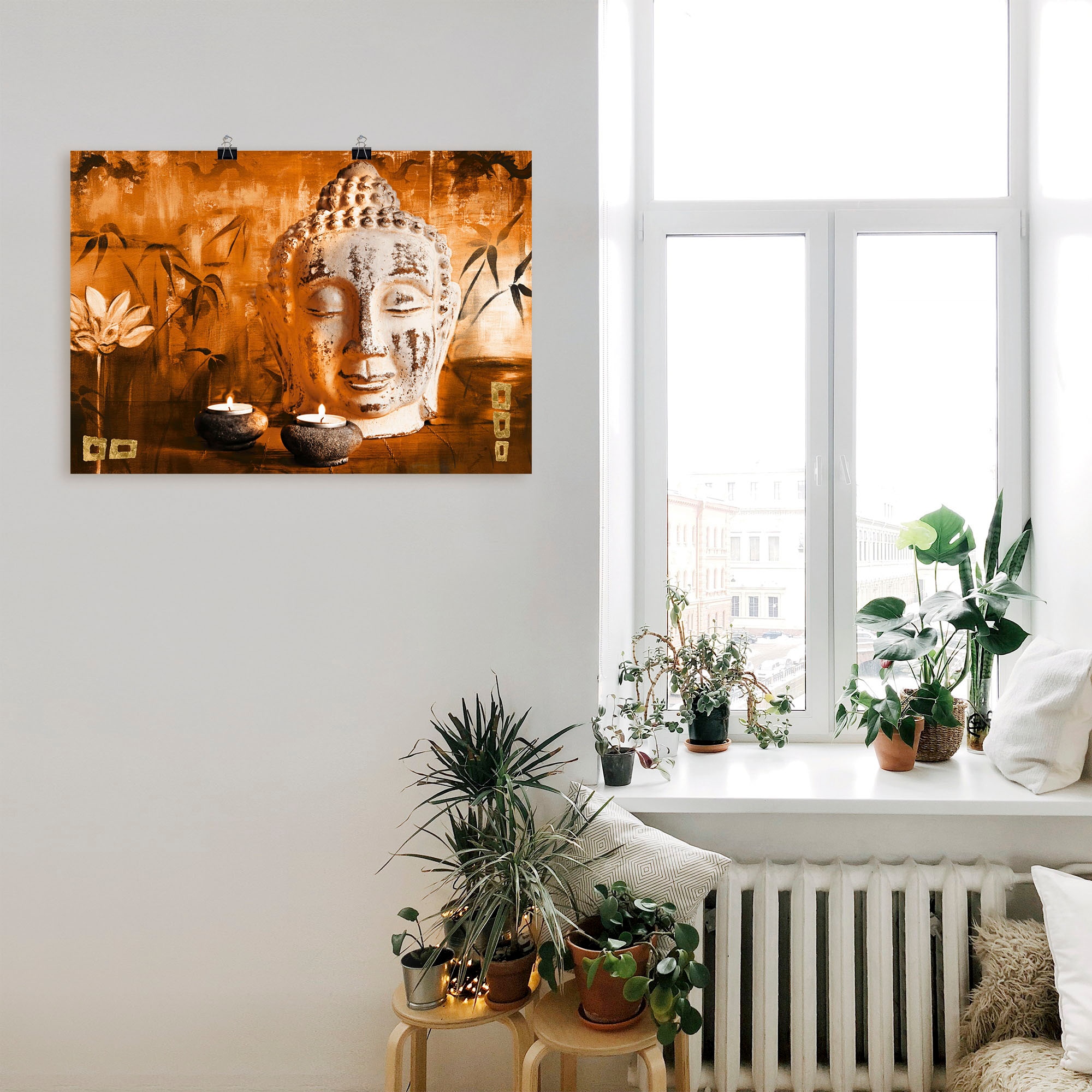 Artland Wandbild »Buddha mit Kerzen«, Religion, (1 St.), als Leinwandbild, Poster in verschied. Grössen