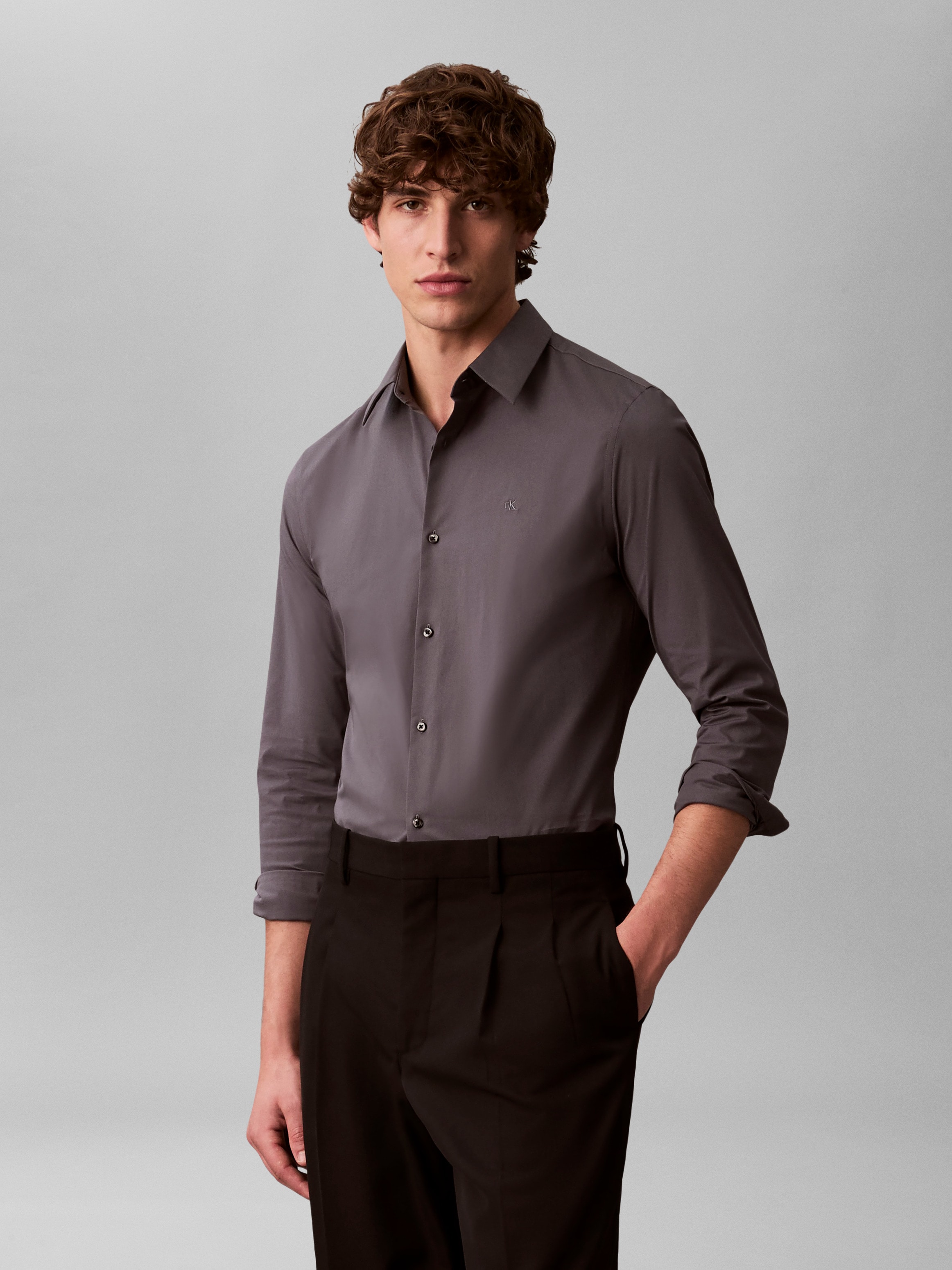 Image of Calvin Klein Langarmhemd "LONG SLEEVE SOLID STRETCH SLIM SHIRT" slim fit, in Unifarbe