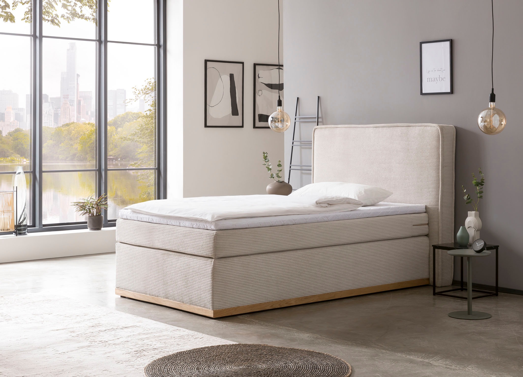 Home affaire Boxspringbett »SHERWOOD Hotelbett, Polsterbett«, Hochwertiger Cord,weiche Velours-Struktur, mit Topper, Eiche