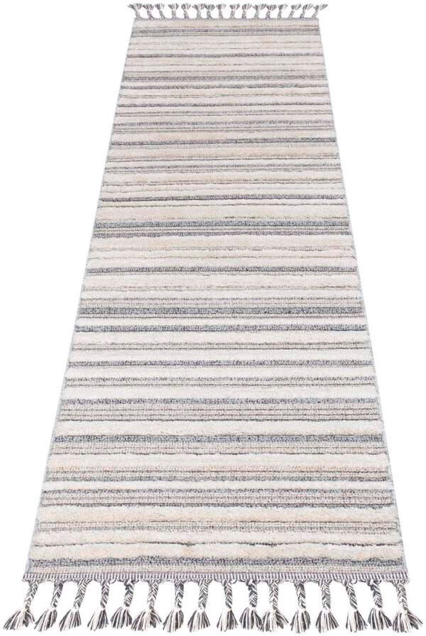Carpet City Hochflor-Teppich »Valencia 807«, rechteckig, 20 mm Höhe, Läufer, Boho-Stil, 3D-Effekt, Streifen, Hoch-Tief-Struktur, Fransen