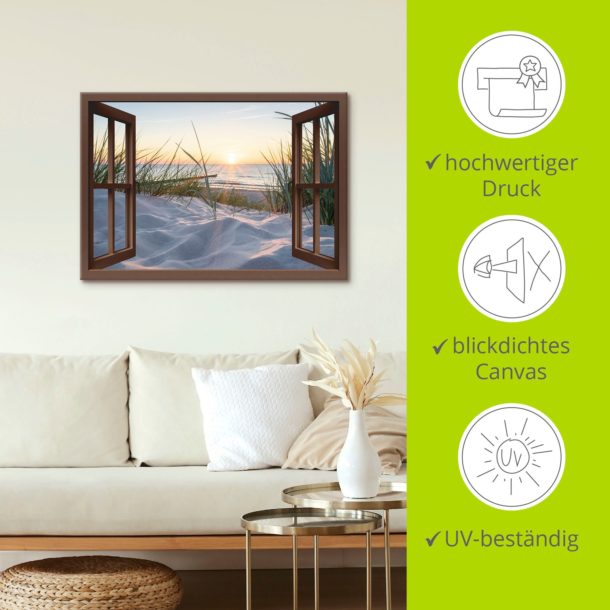 Artland Fresque murale »Ostseestrand durchs Fenster« 1 cuis tlg. als Alubild, Leinwandbild in verschied. Grössen