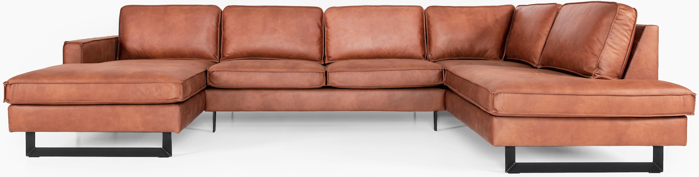 Places of Style Wohnlandschaft »Pinto, 350 cm, U-Form, XXL, mit Ottomanen«, Cord, Chenille, Lederoptik, mit Keder, Metallfüsse, Wellenunterfederung